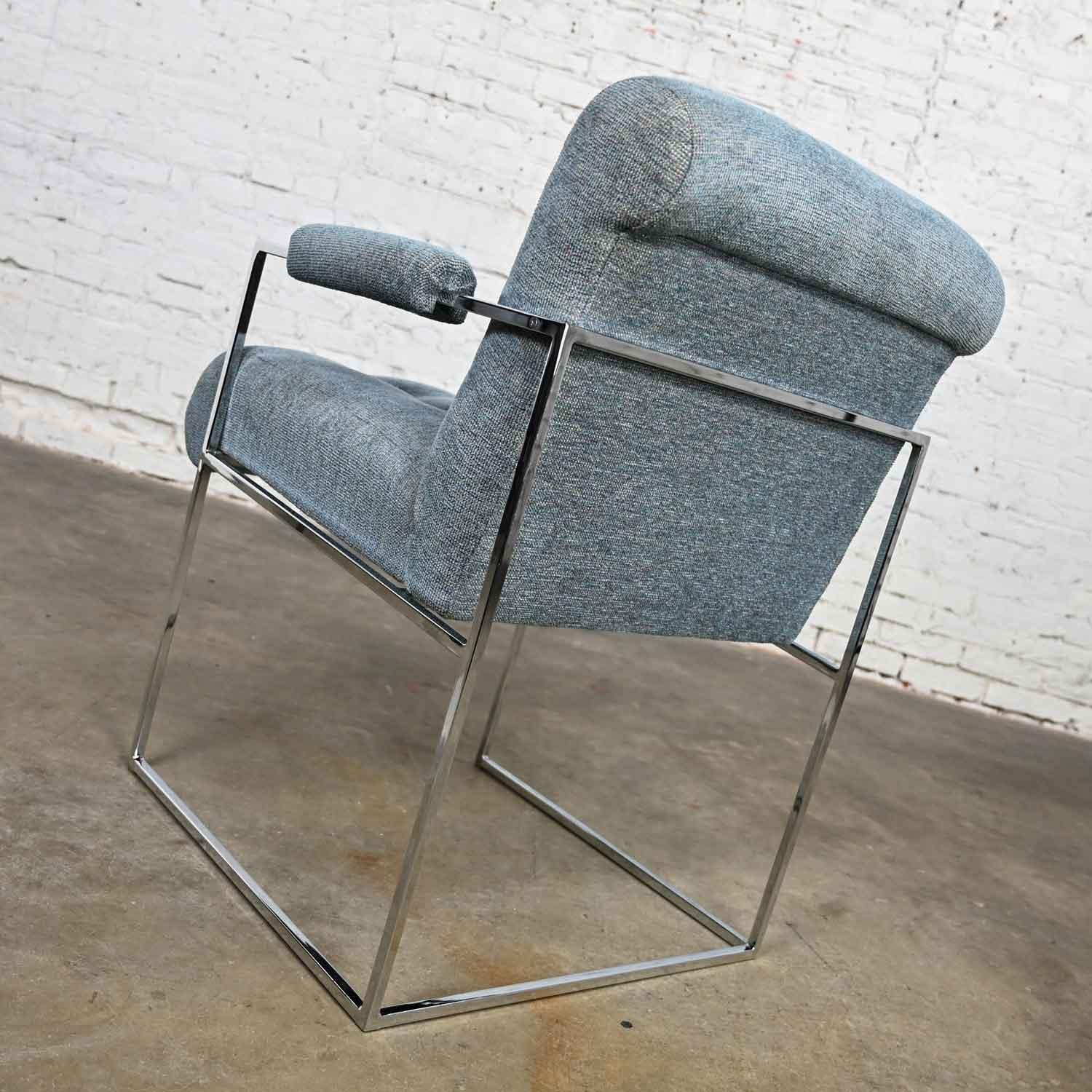 Modern Chrome & Blue Gray Fabric Thin Line Armchair Milo Baughman Thayer Coggin For Sale 5
