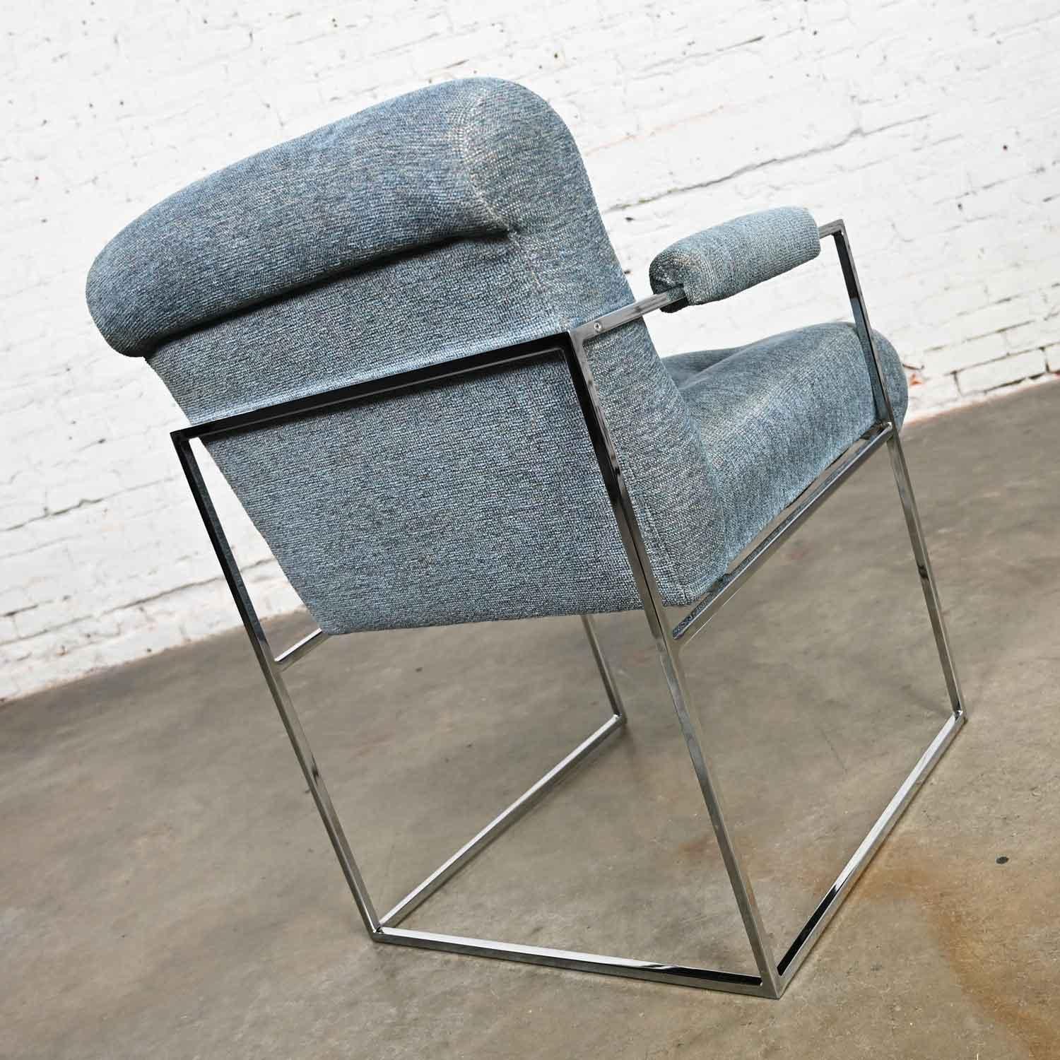 Modern Chrome & Blue Gray Fabric Thin Line Armchair Milo Baughman Thayer Coggin For Sale 6