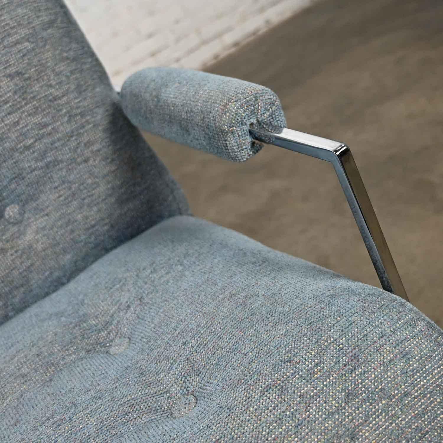 Modern Chrome & Blue Gray Fabric Thin Line Armchair Milo Baughman Thayer Coggin For Sale 8