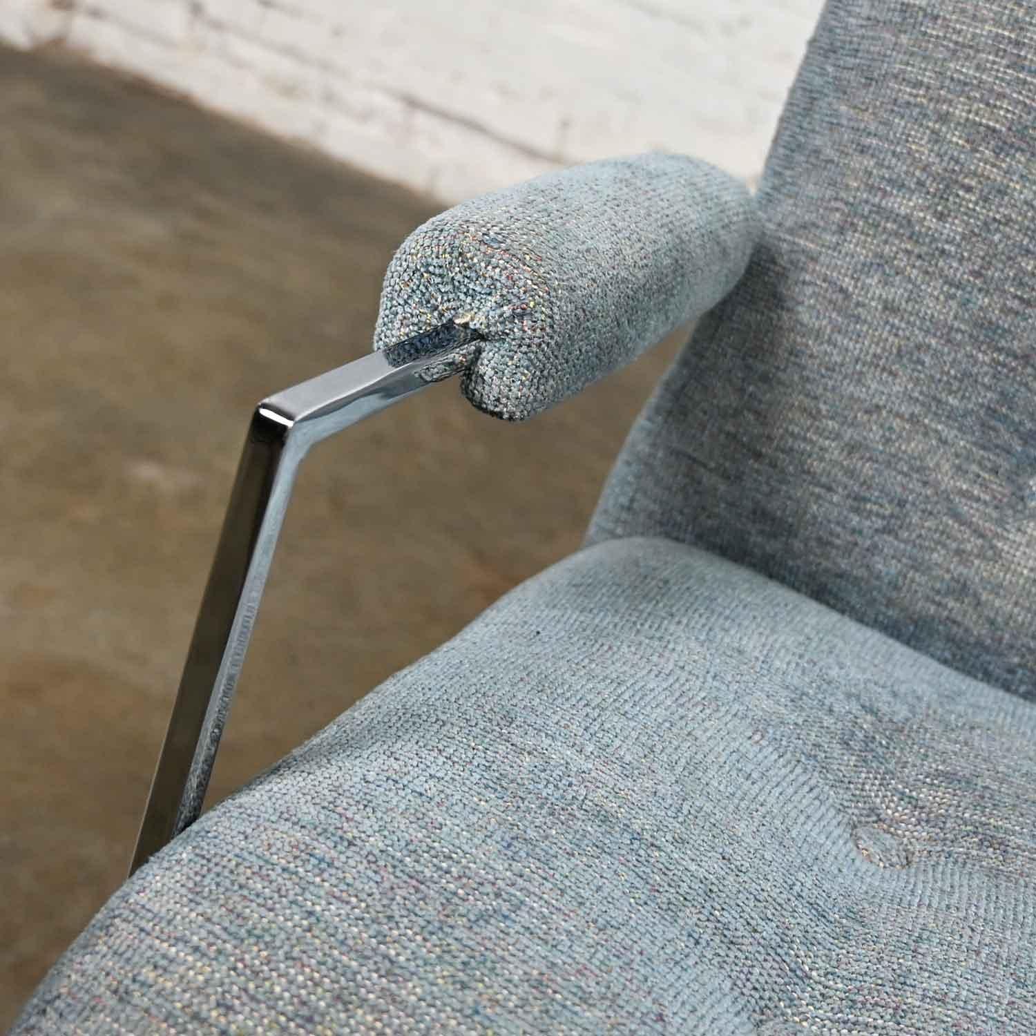 Modern Chrome & Blue Gray Fabric Thin Line Armchair Milo Baughman Thayer Coggin 9