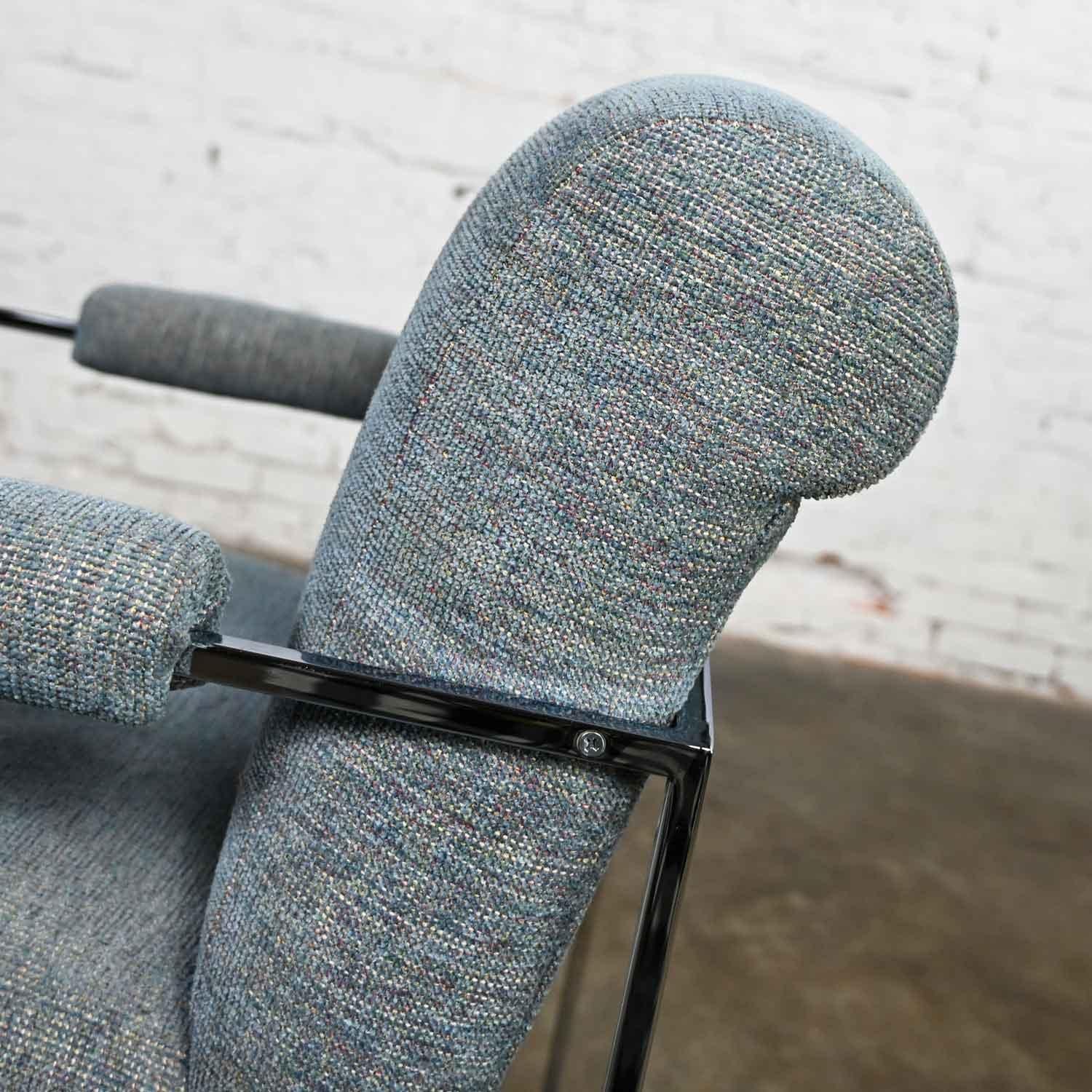 Modern Chrome & Blue Gray Fabric Thin Line Armchair Milo Baughman Thayer Coggin For Sale 10