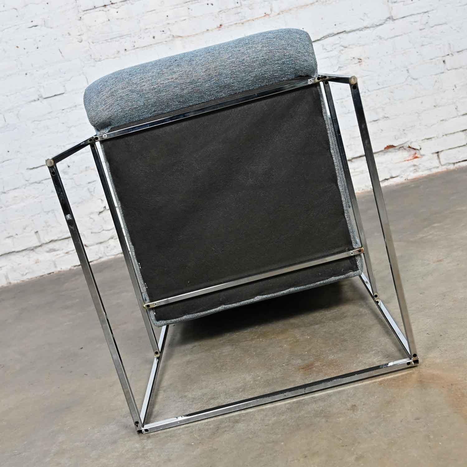 Modern Chrome & Blue Gray Fabric Thin Line Armchair Milo Baughman Thayer Coggin For Sale 11