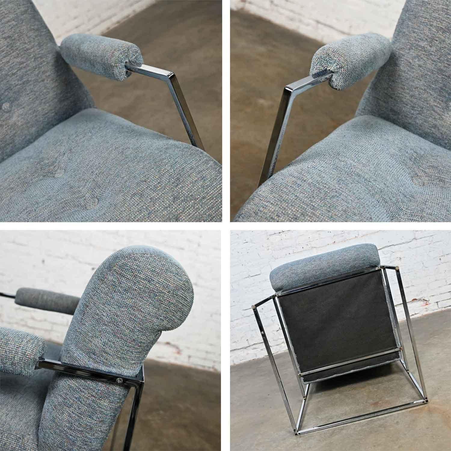 Fauteuil moderne en chrome et tissu gris bleu Thin Line Milo Baughman Thayer Coggin en vente 10