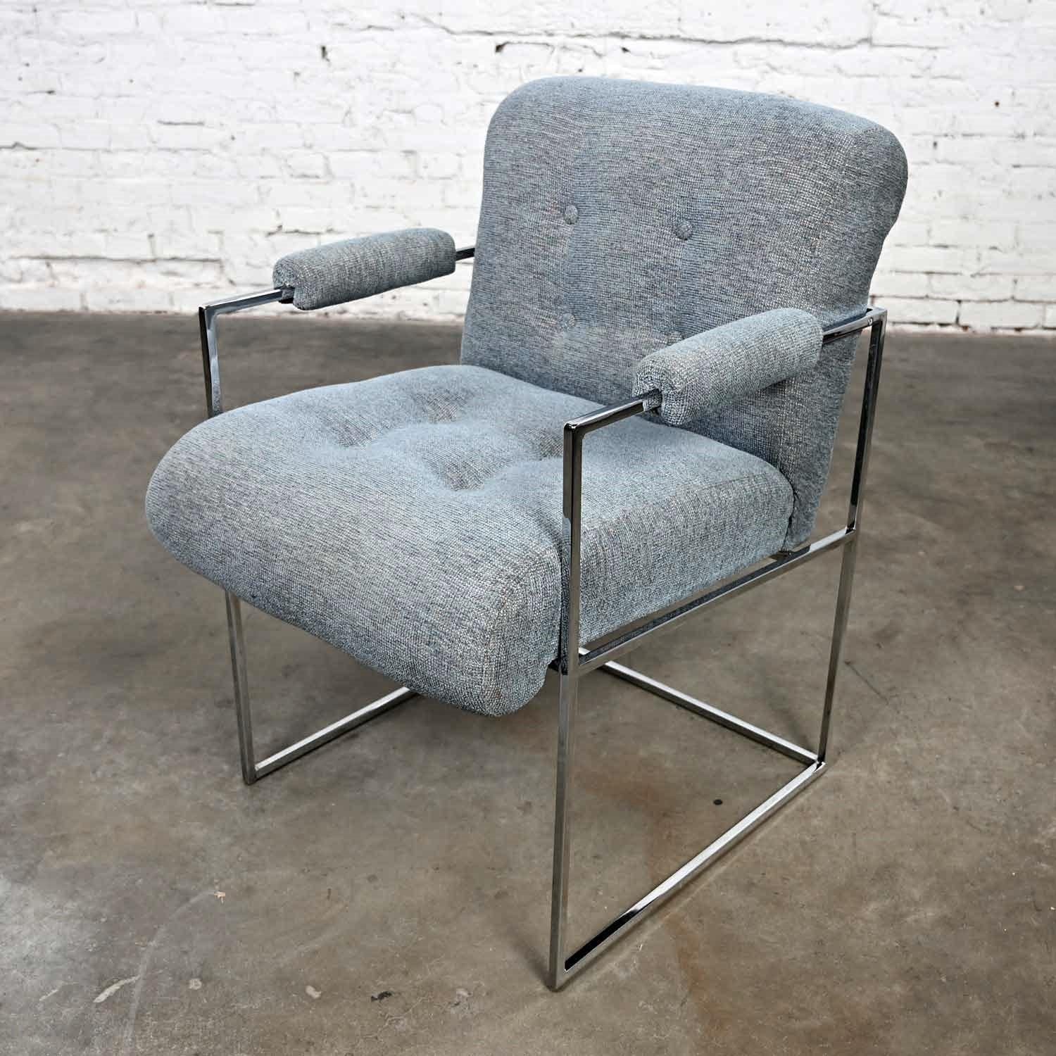 Fauteuil moderne en chrome et tissu gris bleu Thin Line Milo Baughman Thayer Coggin en vente 11