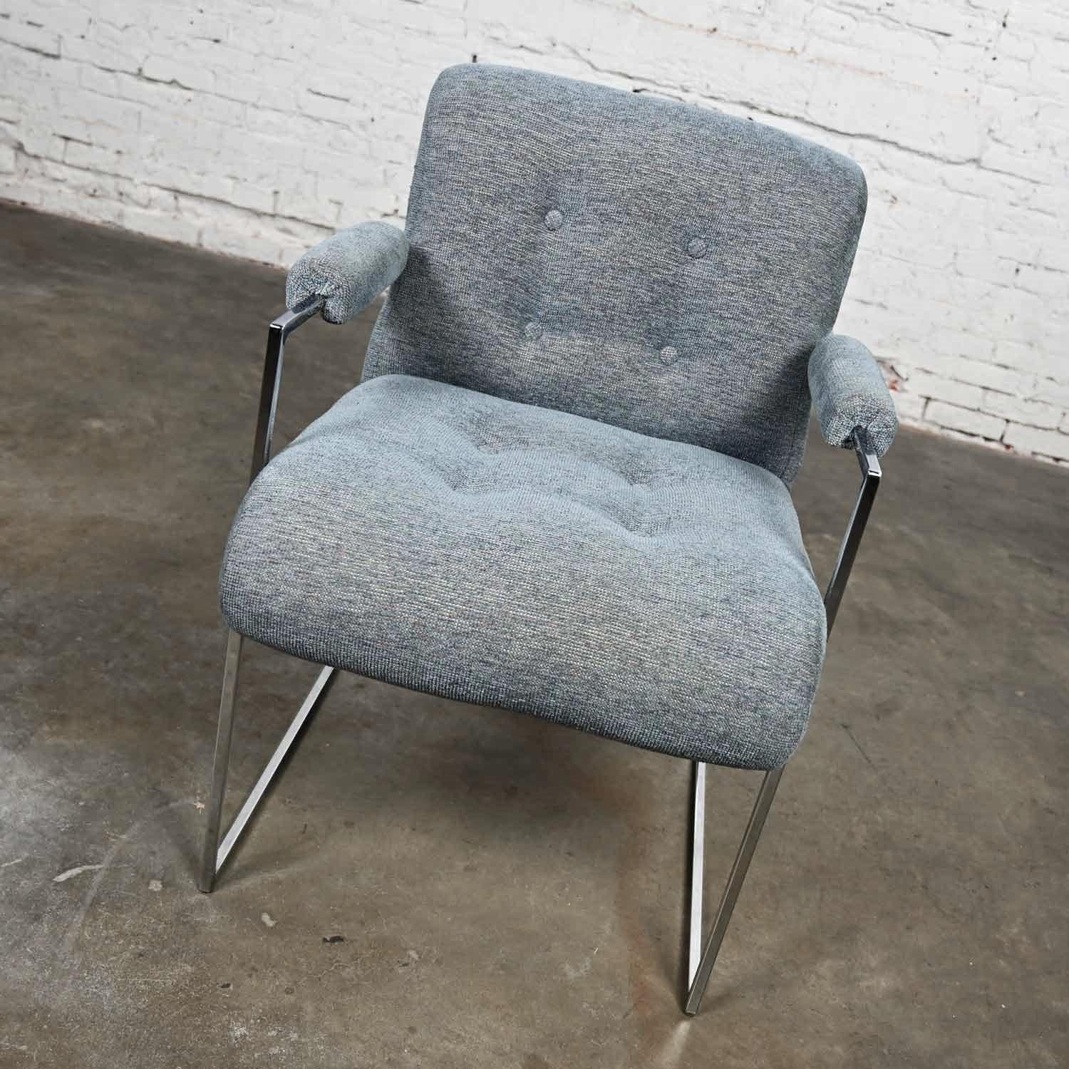 Modern Chrome & Blue Gray Fabric Thin Line Armchair Milo Baughman Thayer Coggin For Sale 14