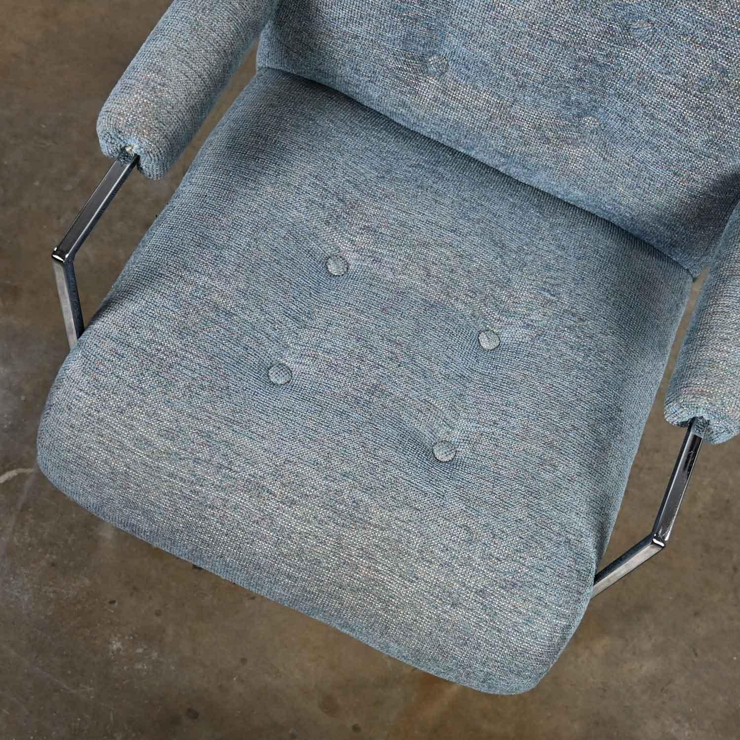 Tissu Fauteuil moderne en chrome et tissu gris bleu Thin Line Milo Baughman Thayer Coggin en vente