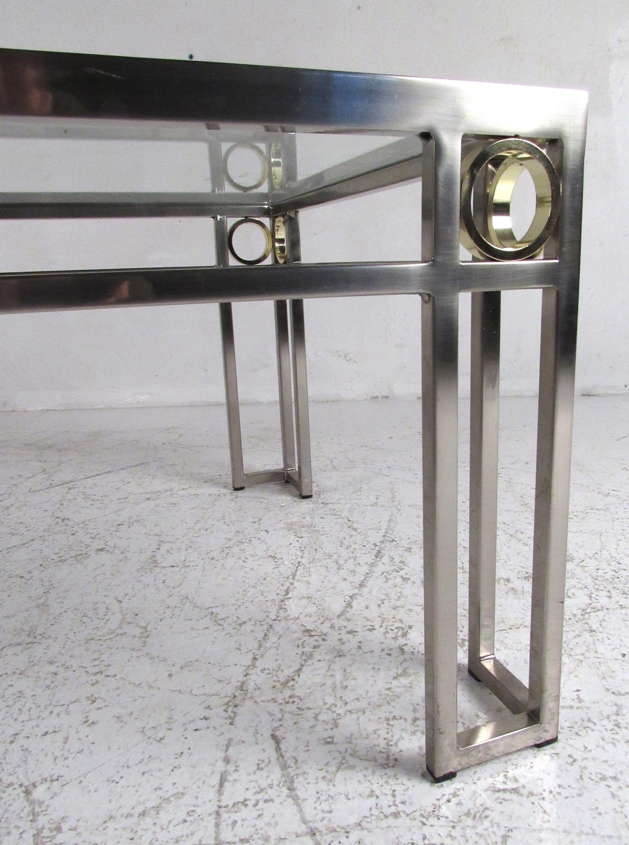 American Modern Chrome and Brass Coffee Table For Sale