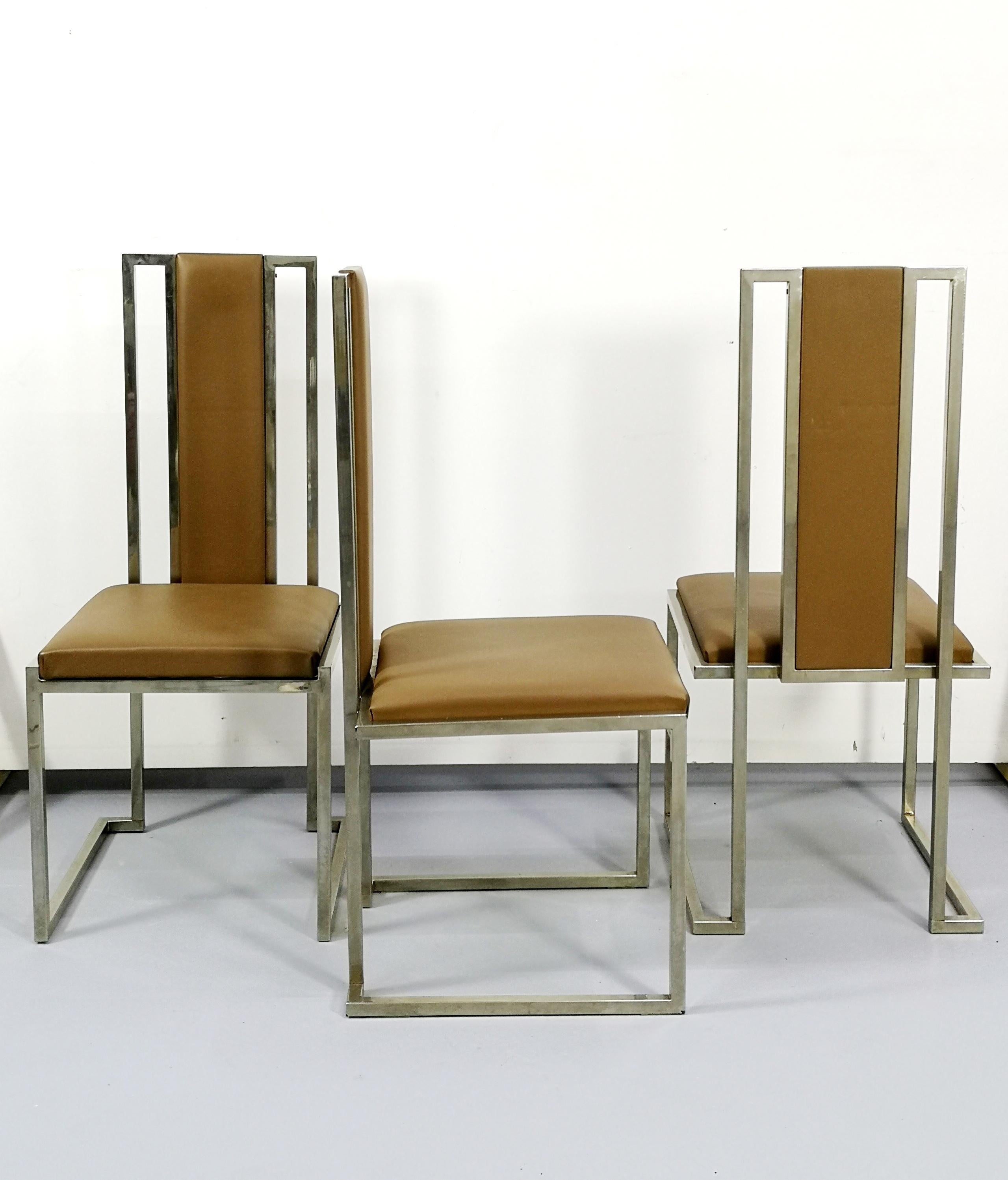 Mid-Century Modern Modern Chrome Chairs with Leather Upholstery For Sale
