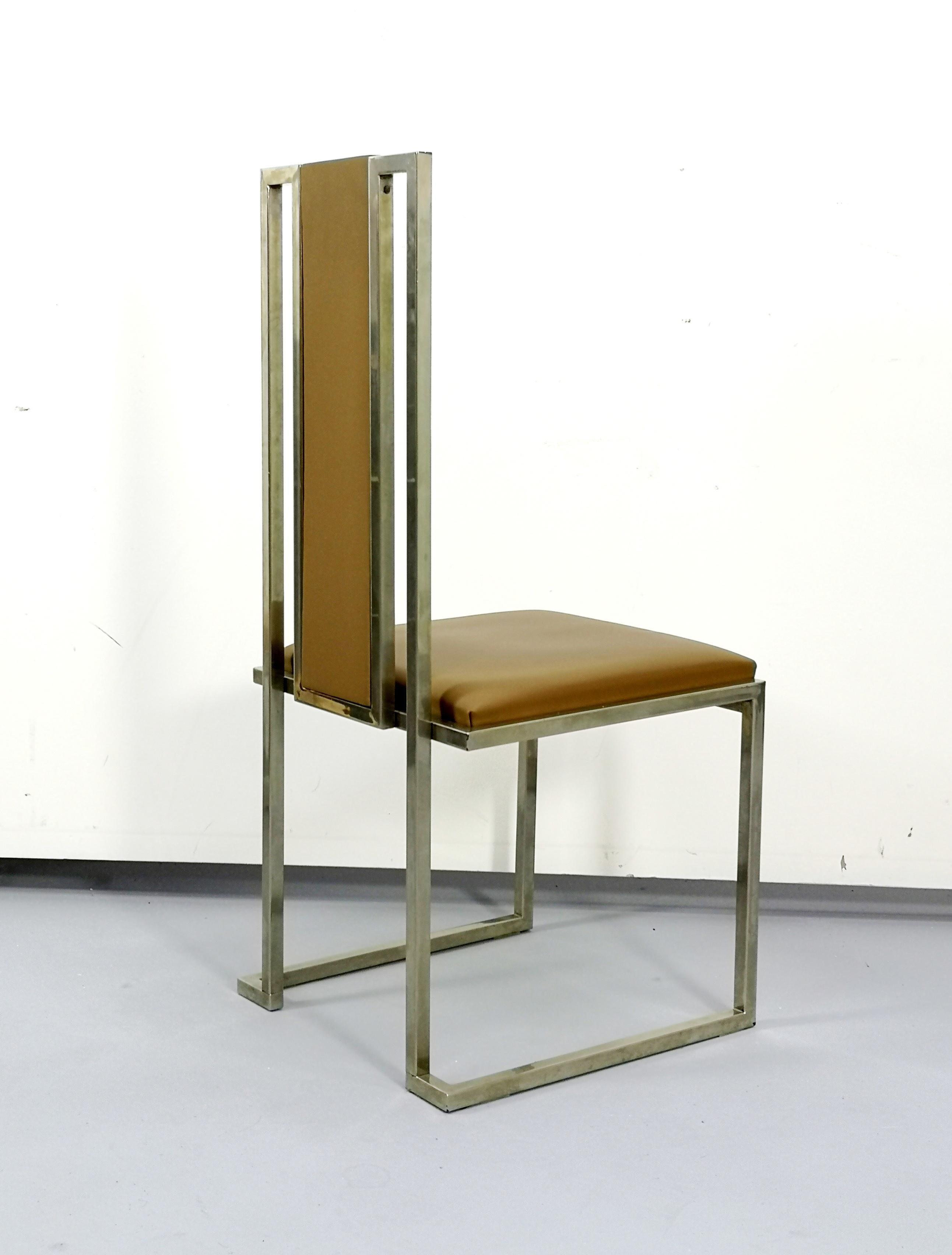 Modern Chrome Chairs with Leather Upholstery For Sale 2