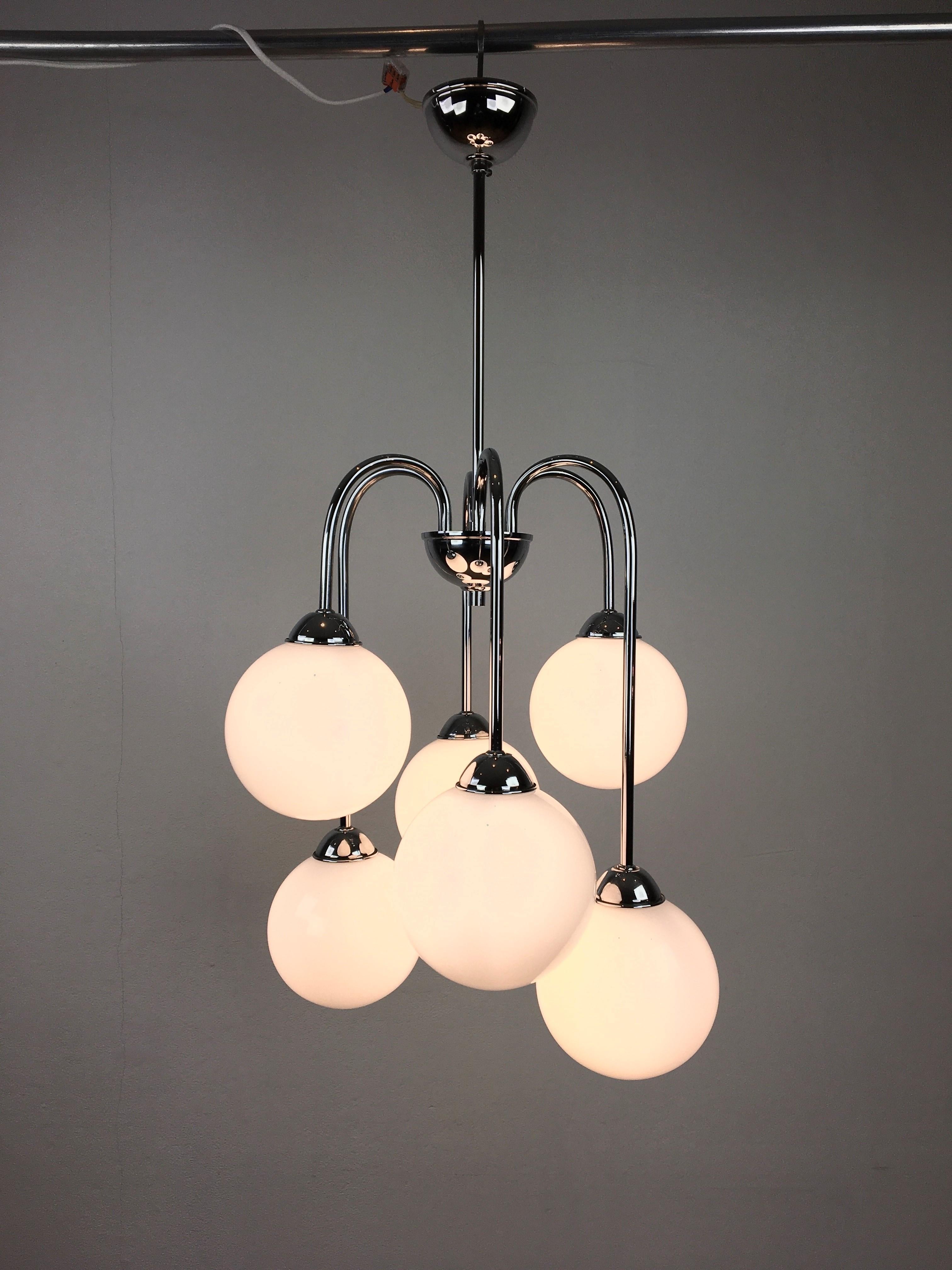 Modern Chrome Chandelier with 6 Glass Globes 3