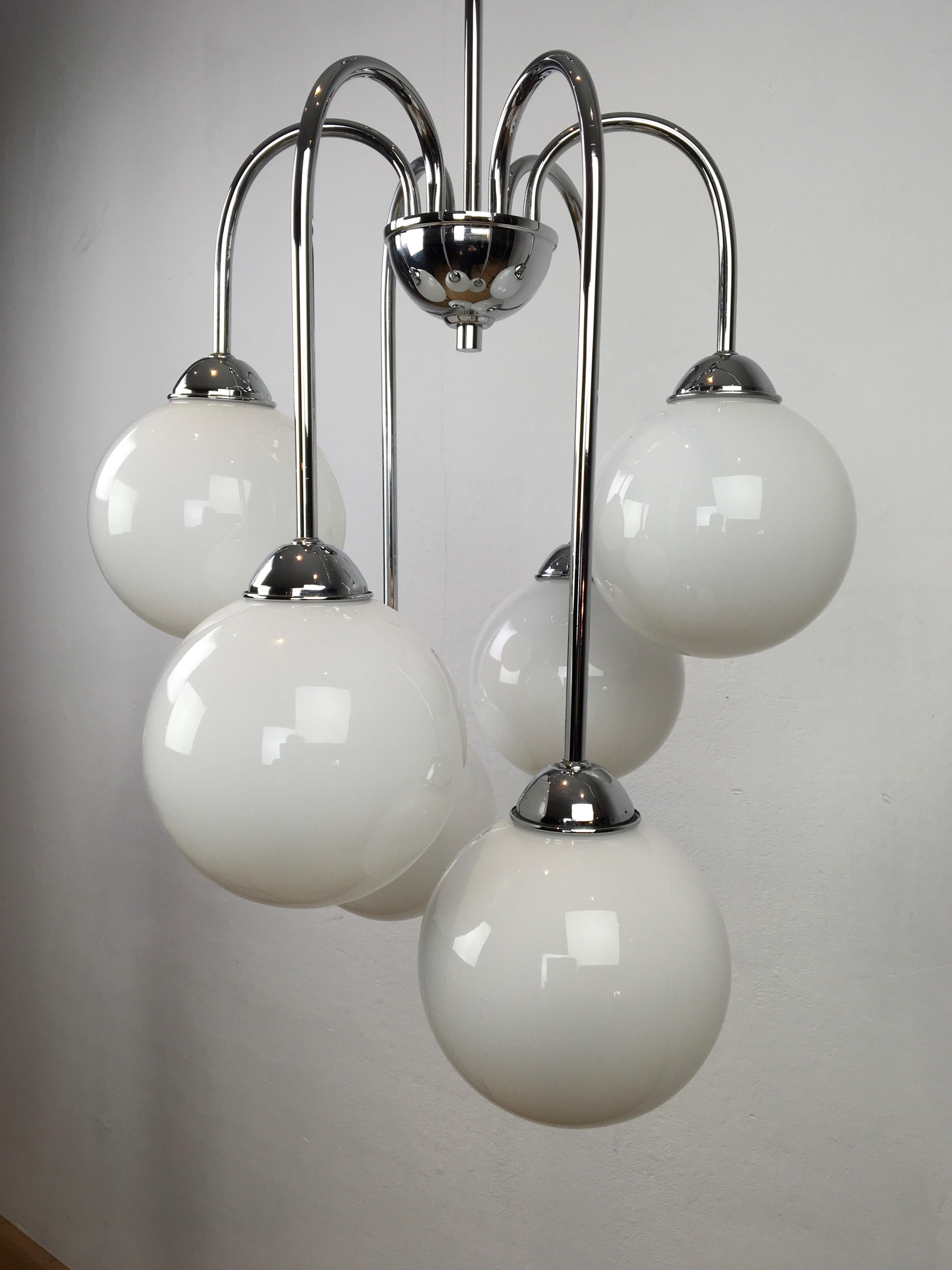 Modern Chrome Chandelier with 6 Glass Globes 4