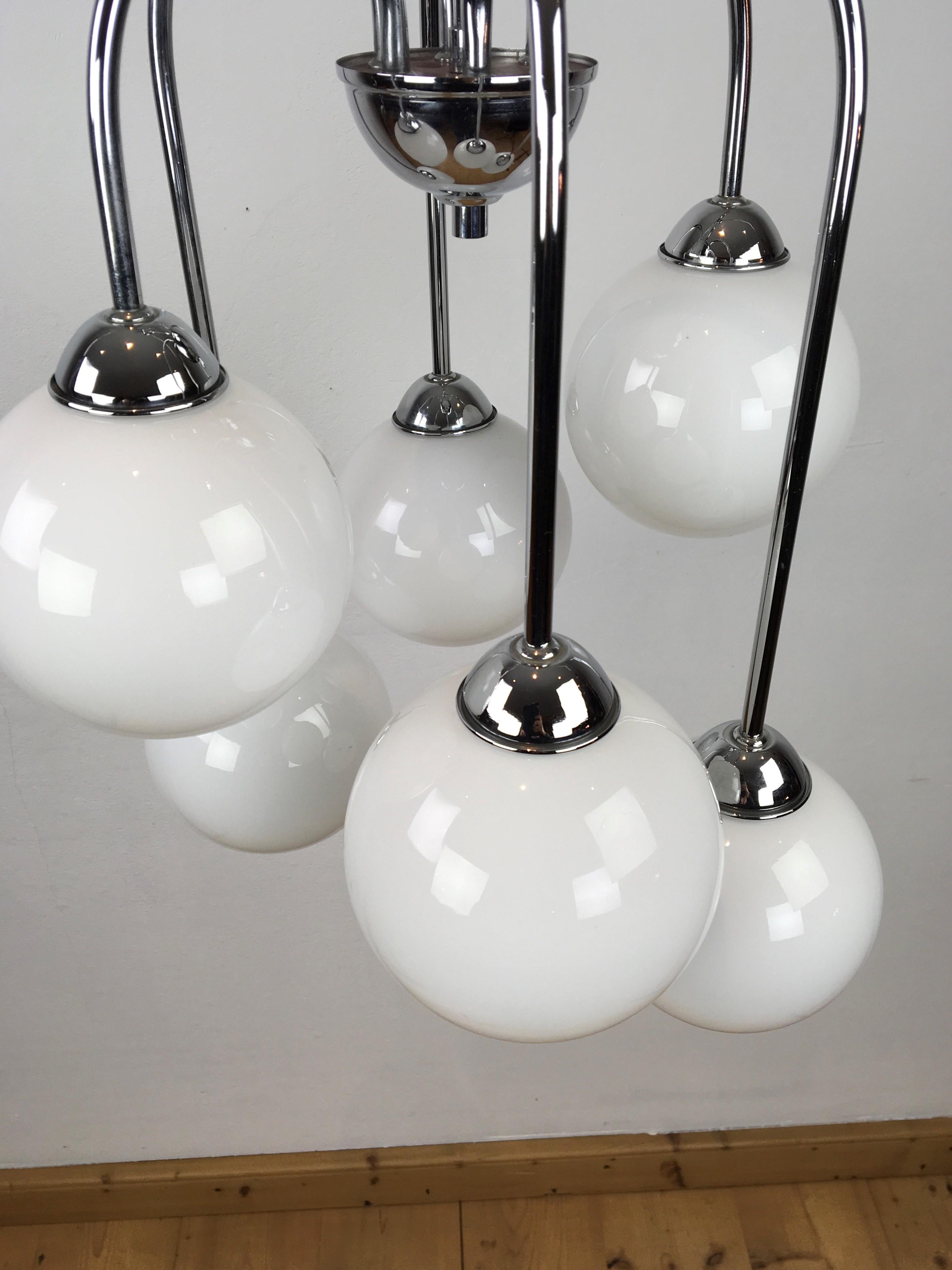 Modern Chrome Chandelier with 6 Glass Globes 7