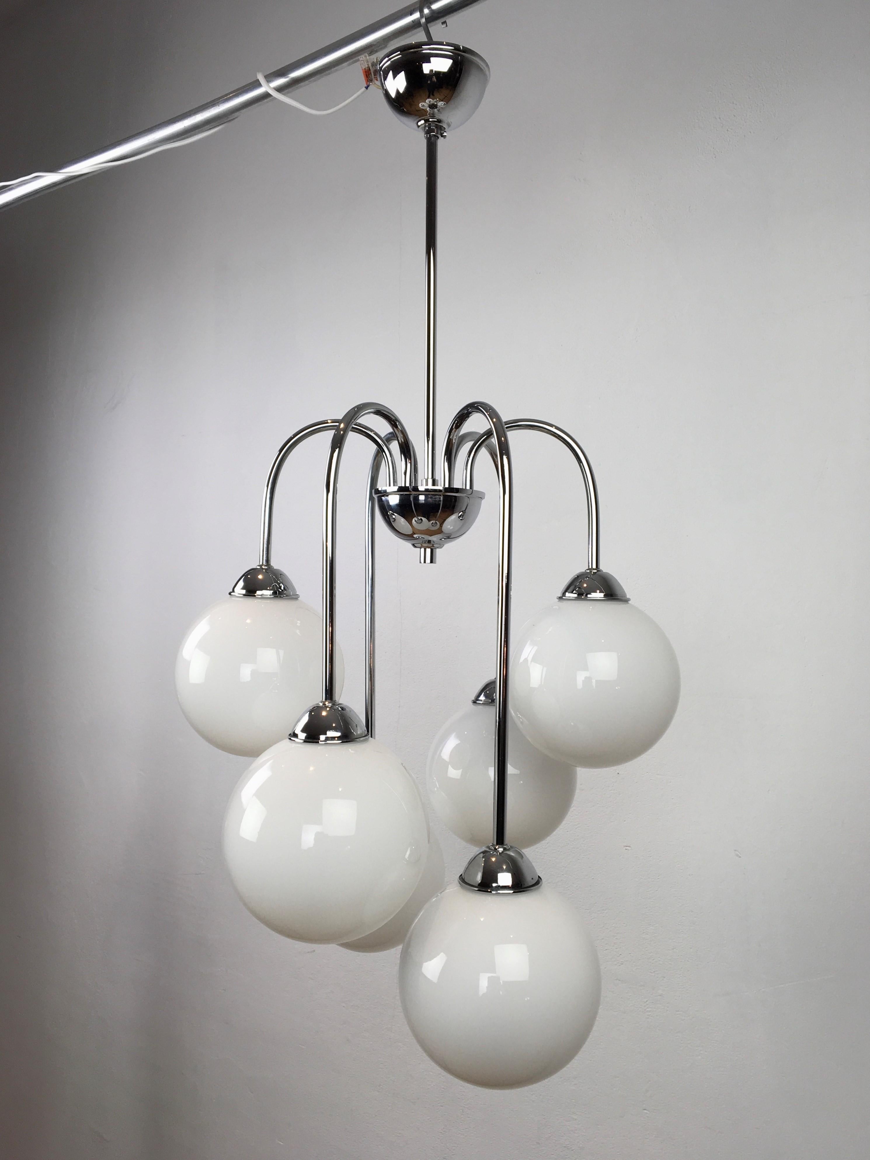 Modern Chrome Chandelier with 6 Glass Globes 9
