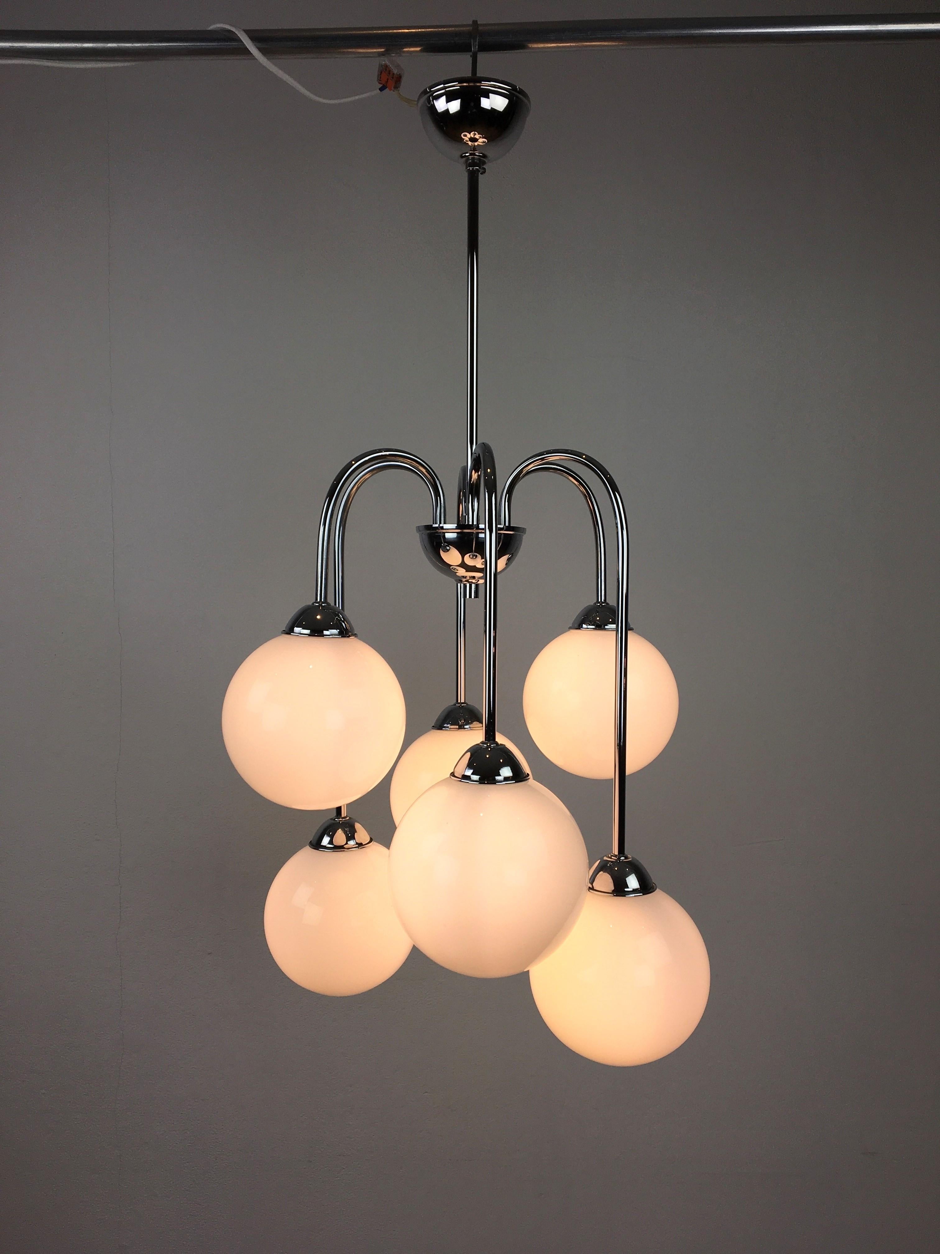 Modern Chrome Chandelier with 6 Glass Globes 10