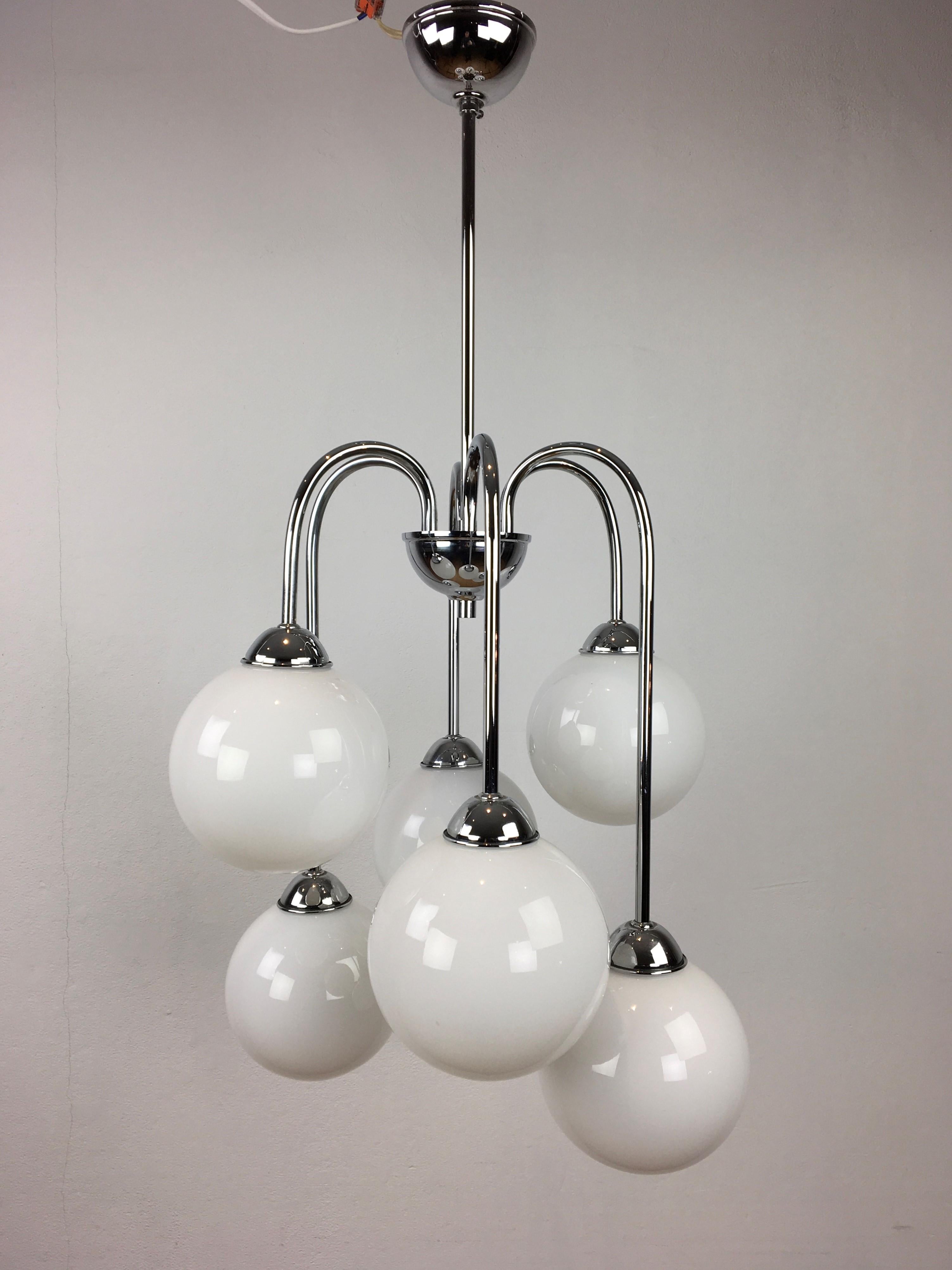 Modern Chrome Chandelier with 6 Glass Globes 2
