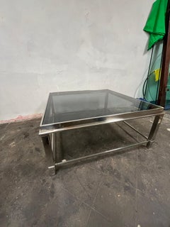 Modern Chrome Coffee Table with Black Glass Top