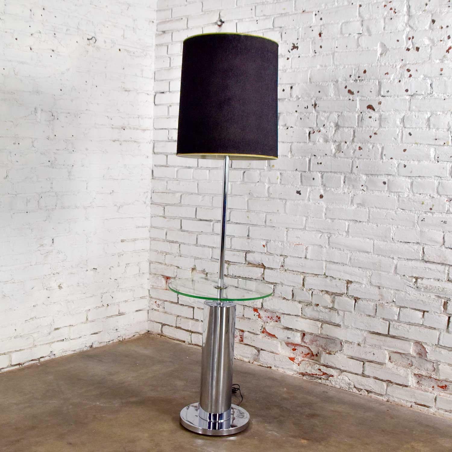 Modern Chrome Cylinder Floor Lamp with Glass Side Table Style of George Kovacs For Sale 3