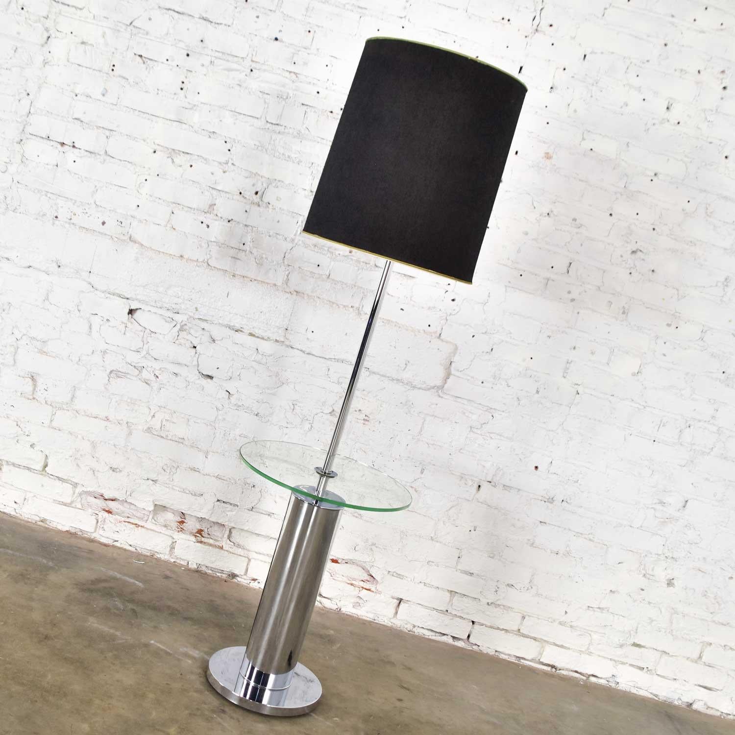 Modern Chrome Cylinder Floor Lamp with Glass Side Table Style of George Kovacs For Sale 4