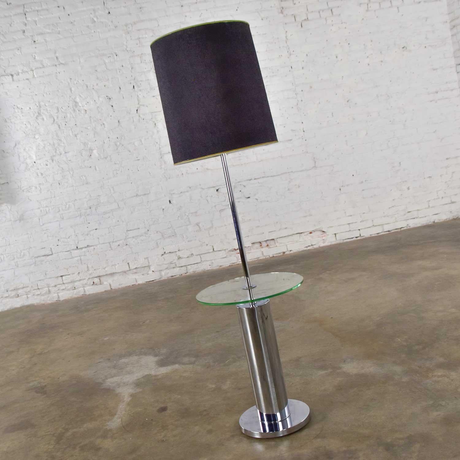 Modern Chrome Cylinder Floor Lamp with Glass Side Table Style of George Kovacs For Sale 5