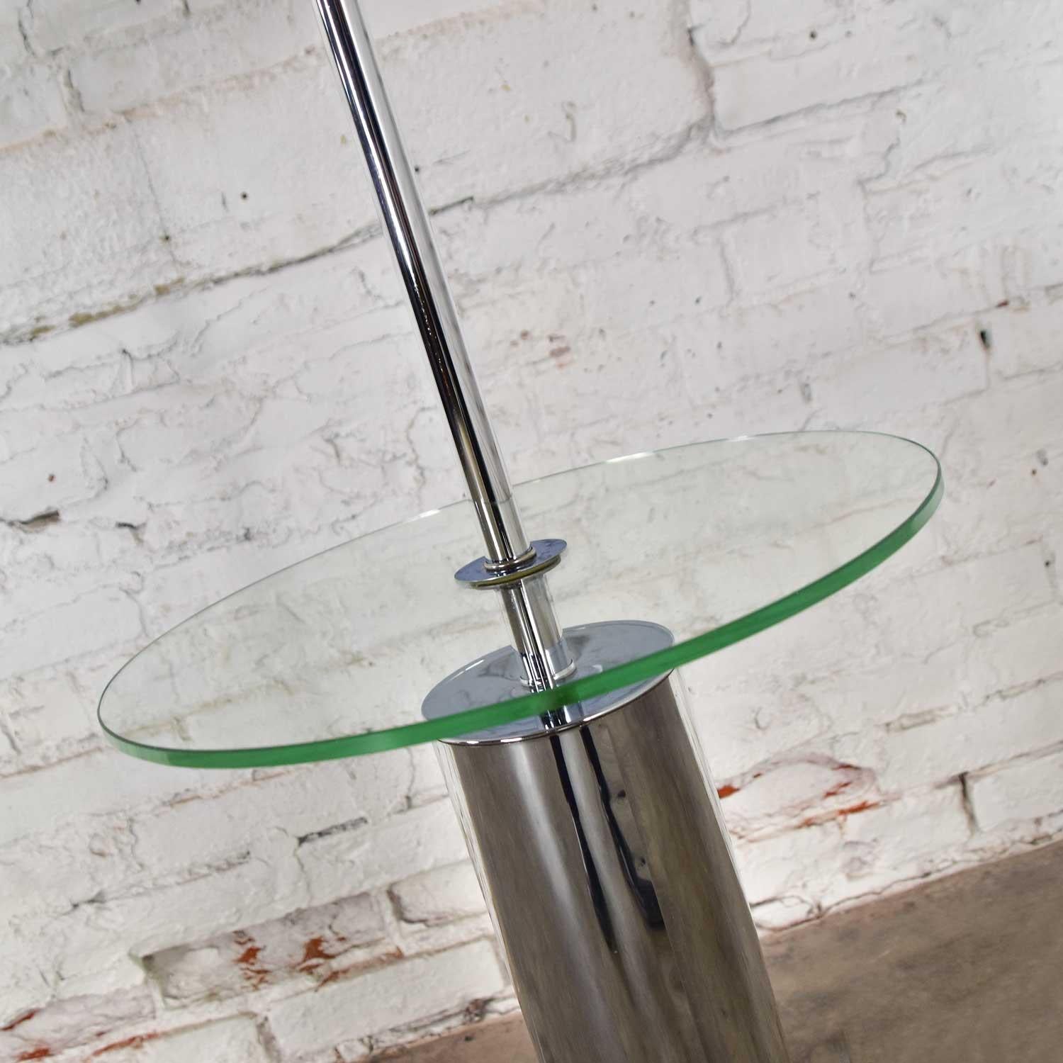 Modern Chrome Cylinder Floor Lamp with Glass Side Table Style of George Kovacs For Sale 6