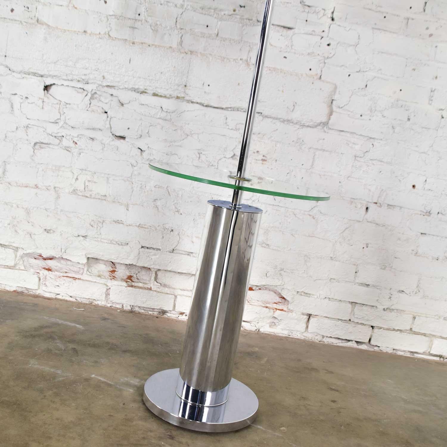 Modern Chrome Cylinder Floor Lamp with Glass Side Table Style of George Kovacs For Sale 7