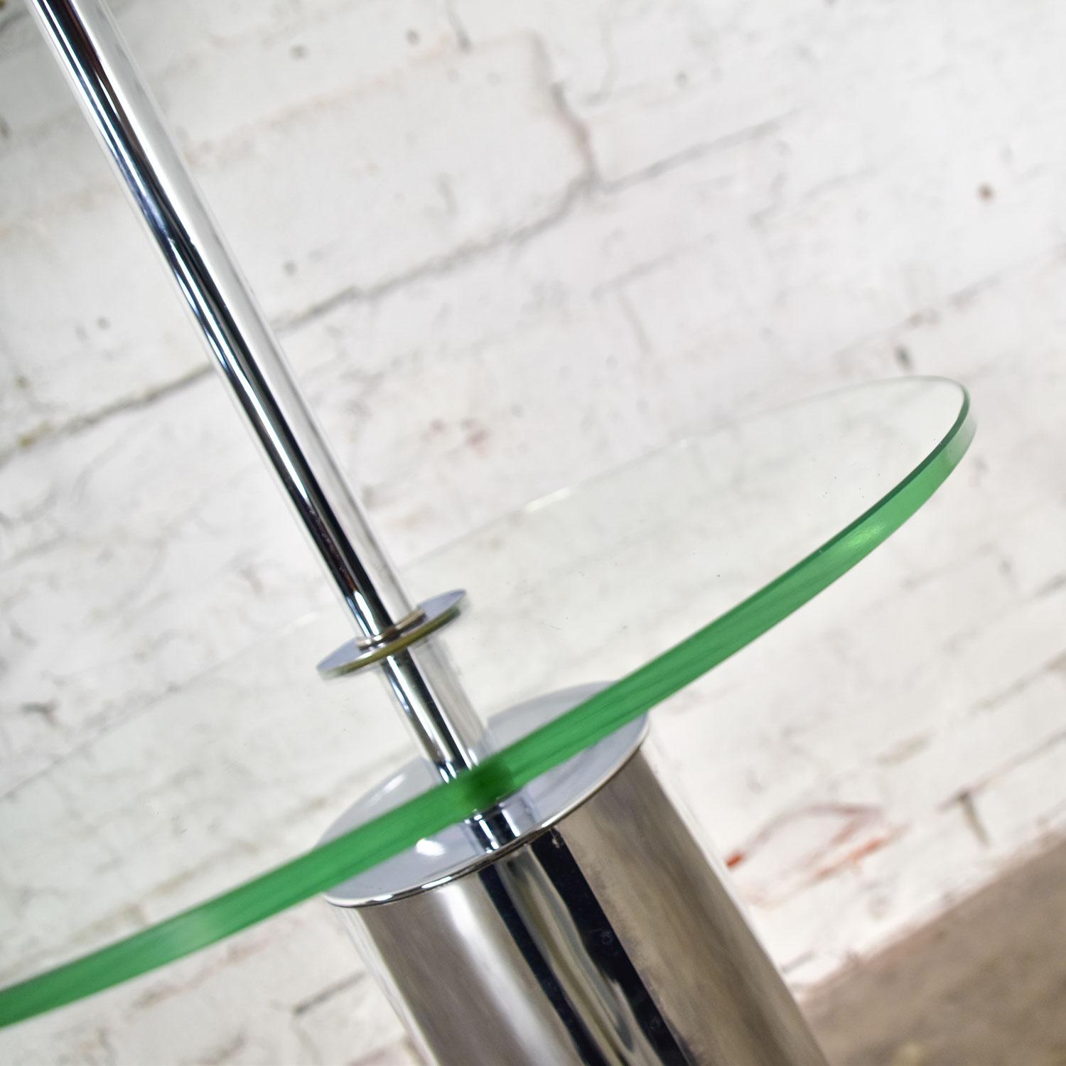 Modern Chrome Cylinder Floor Lamp with Glass Side Table Style of George Kovacs For Sale 9