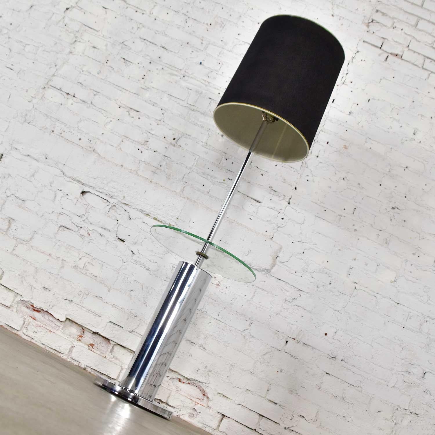 Mid-Century Modern Modern Chrome Cylinder Floor Lamp with Glass Side Table Style of George Kovacs For Sale