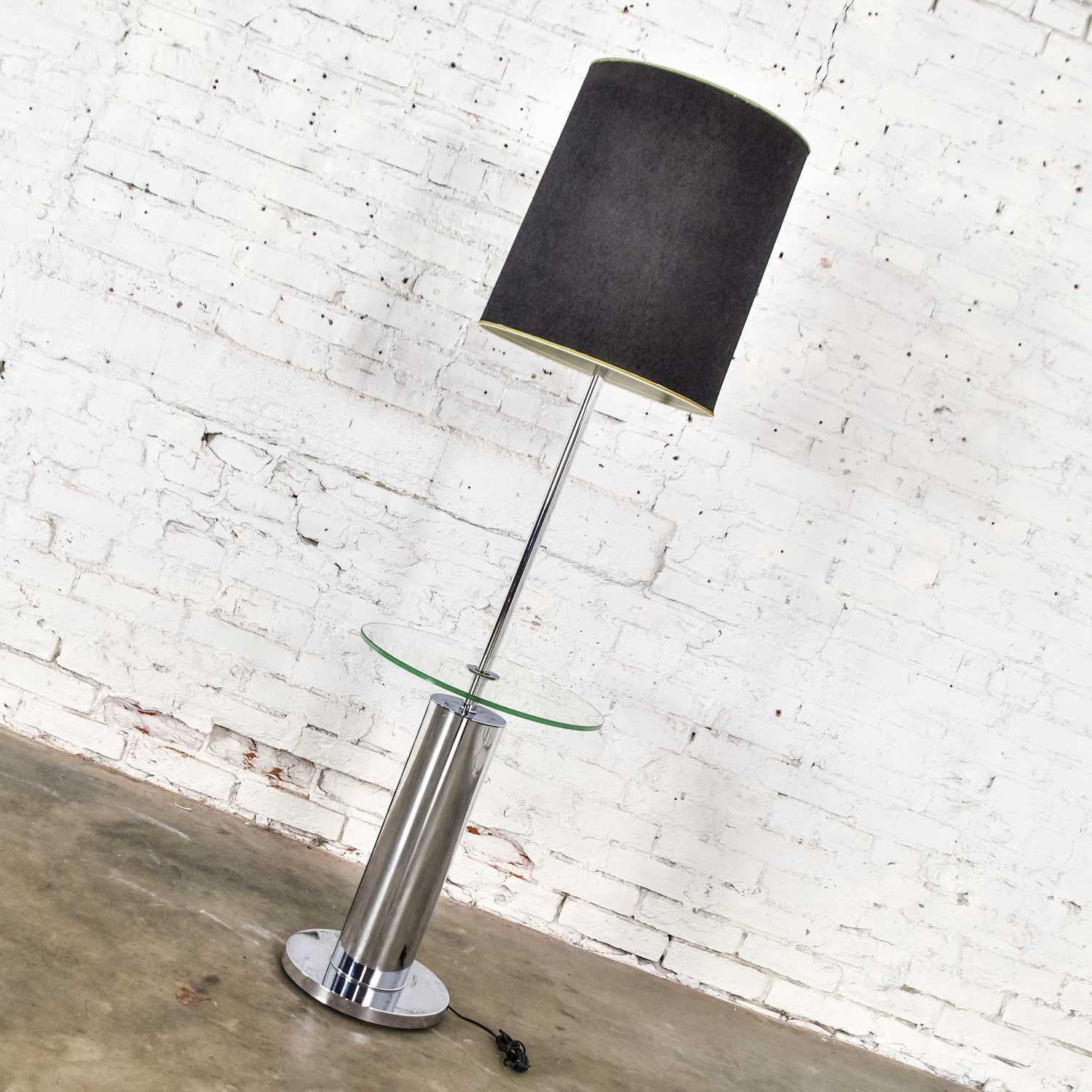 Modern Chrome Cylinder Floor Lamp with Glass Side Table Style of George Kovacs In Good Condition For Sale In Topeka, KS