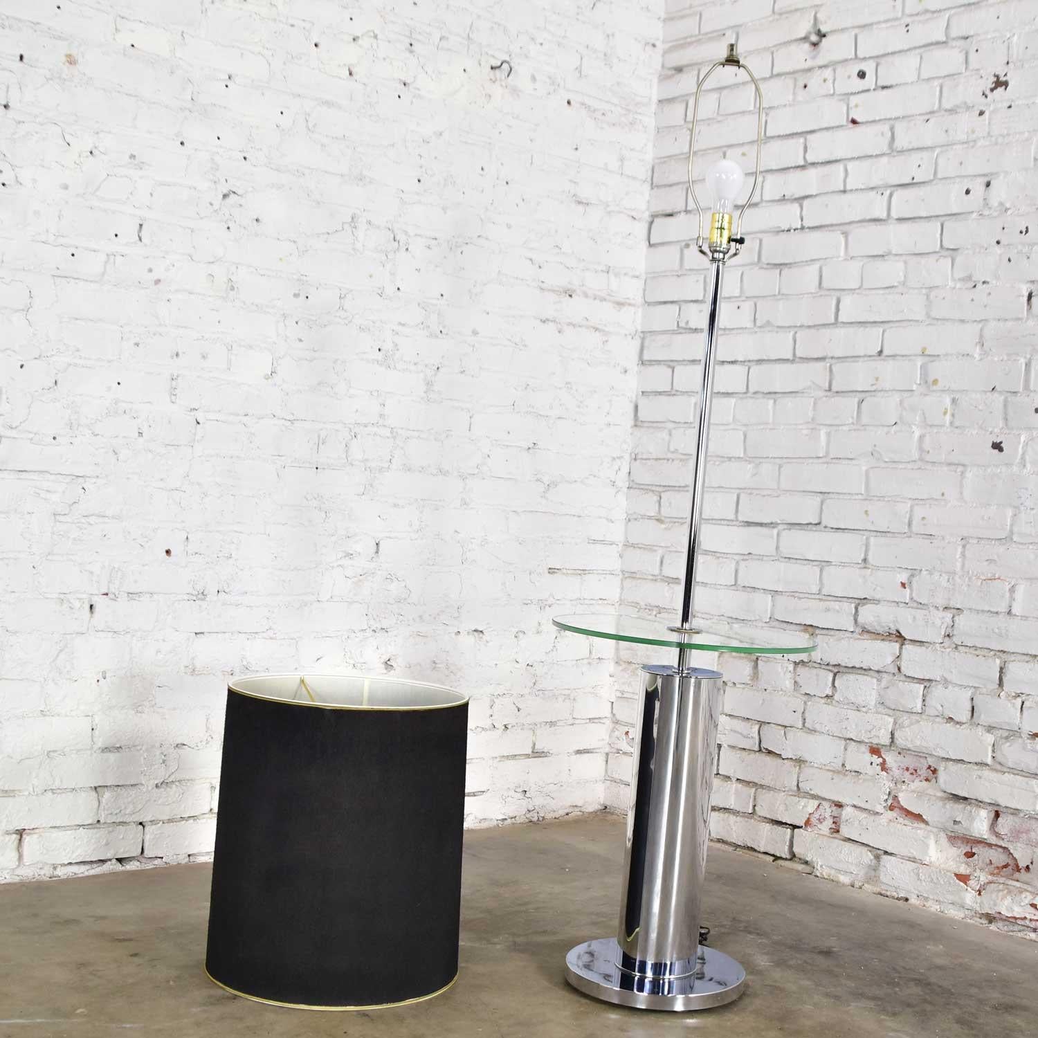 Modern Chrome Cylinder Floor Lamp with Glass Side Table Style of George Kovacs For Sale 1