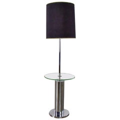 Modern Chrome Cylinder Floor Lamp with Glass Side Table Style of George Kovacs