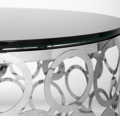 Modern Chrome Drum Table with Black Top