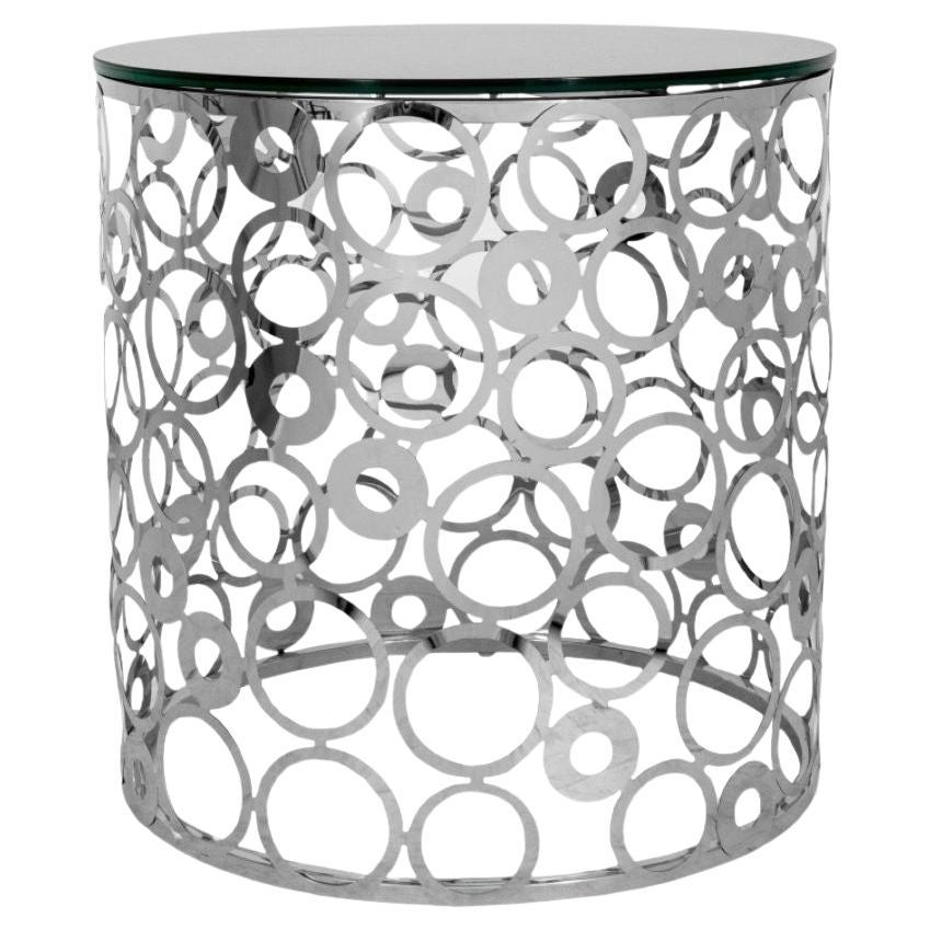 Modern Chrome Drum Table with Black Top