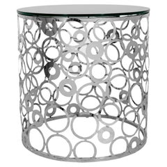 Retro Modern Chrome Drum Table with Black Top