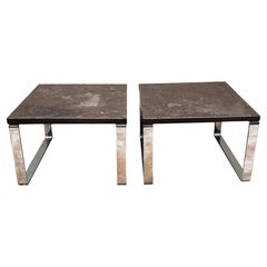 Modern Chrome End Tables W Stone Tops