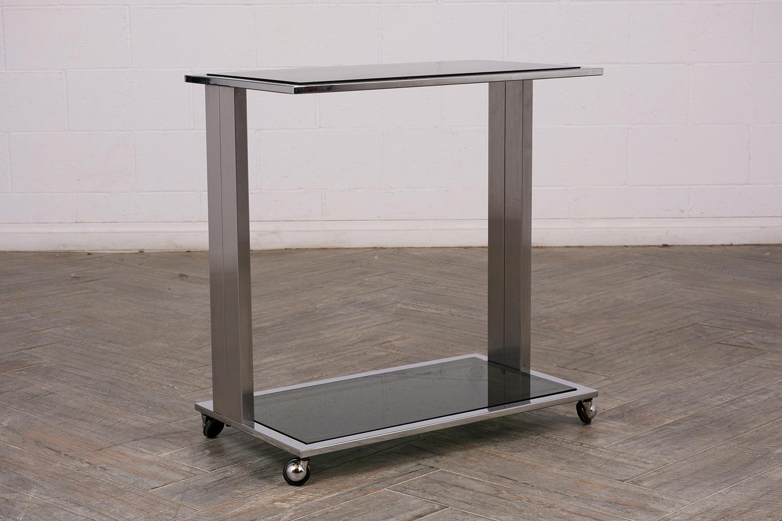 Modern Chrome Frame Bar Cart In Good Condition In Los Angeles, CA