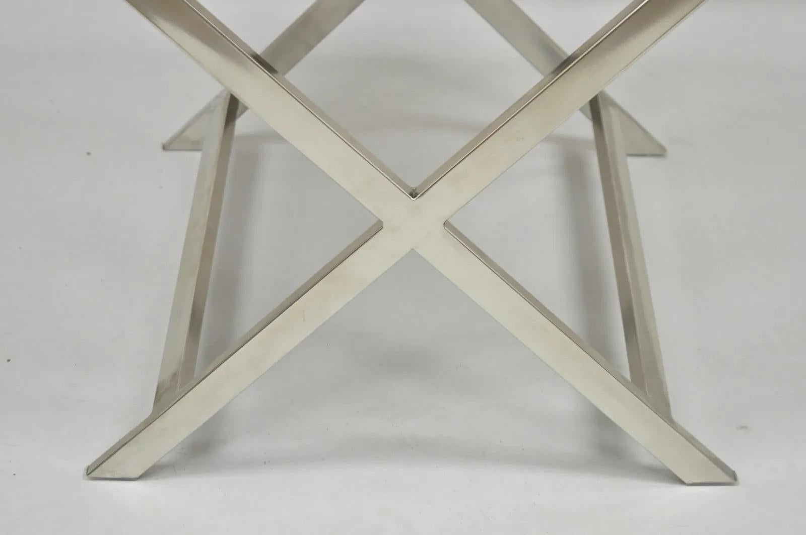 Modern Chrome Frame X-Frame Metal Stool with Cowhide Upholstery In Good Condition For Sale In Philadelphia, PA