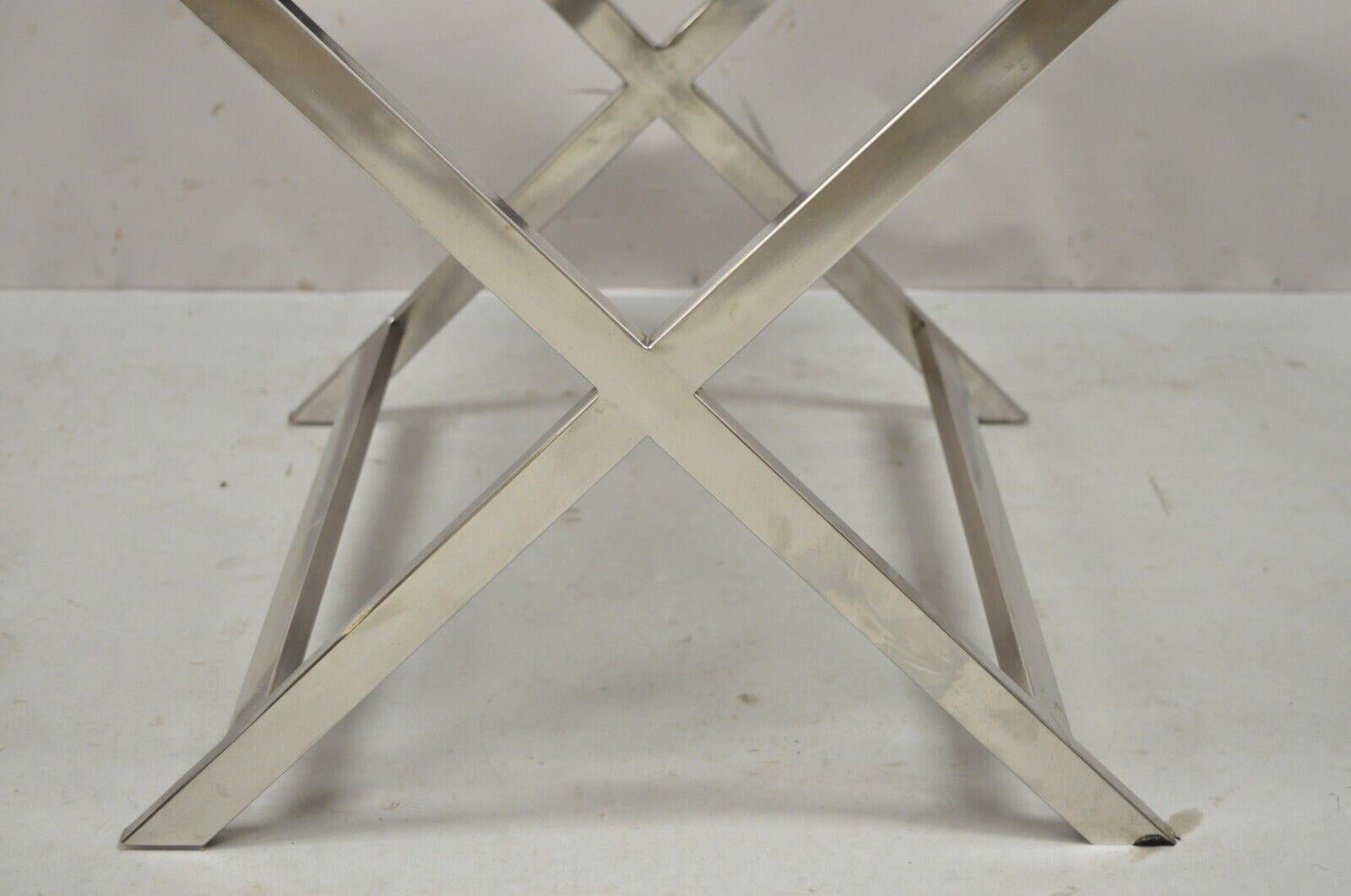 20th Century Modern Chrome Frame X-Frame Metal Stool with Cowhide Upholstery