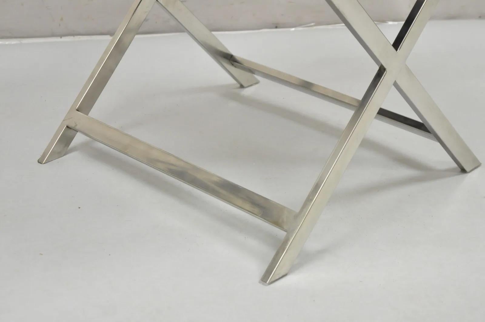 Modern Chrome Frame X-Frame Metal Stool with Cowhide Upholstery For Sale 3