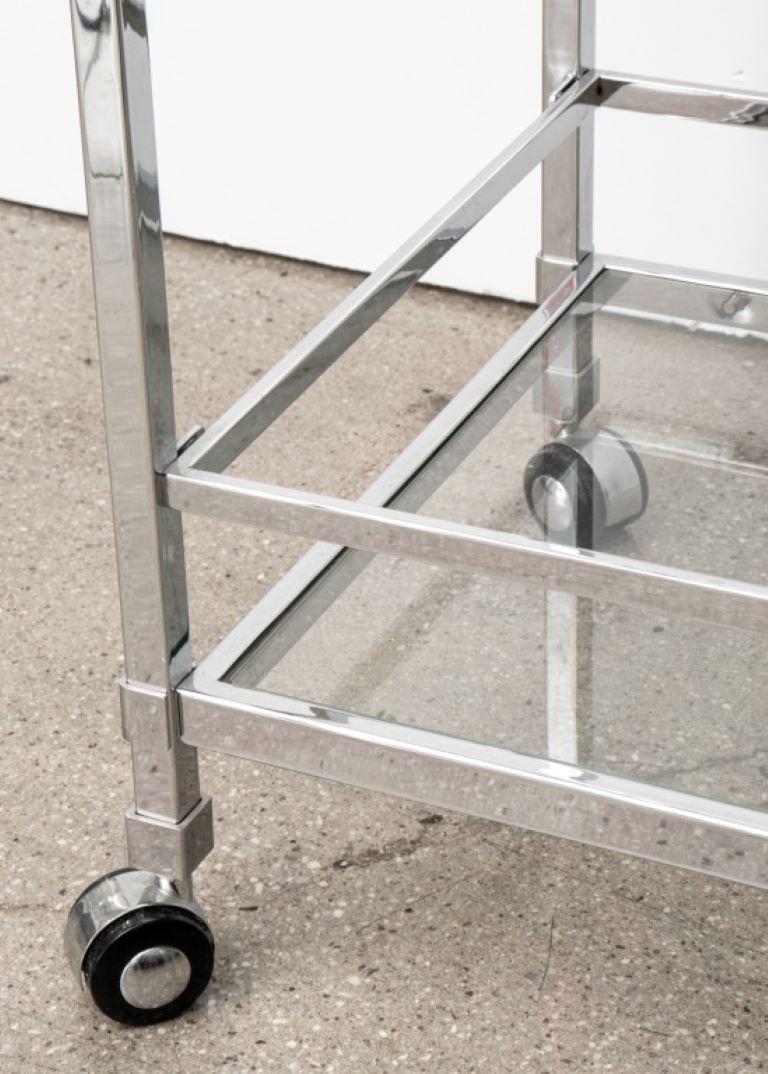 Contemporary Modern Chrome & Glass 2-Tiered Bar Cart For Sale