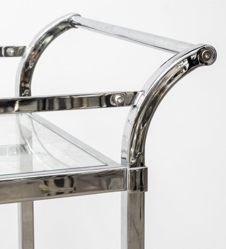 Modern Chrome & Glass 2-Tiered Bar Cart For Sale 1
