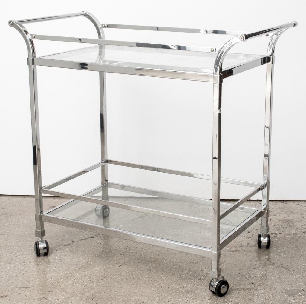 Modern Chrome & Glass 2-Tiered Bar Cart For Sale 2