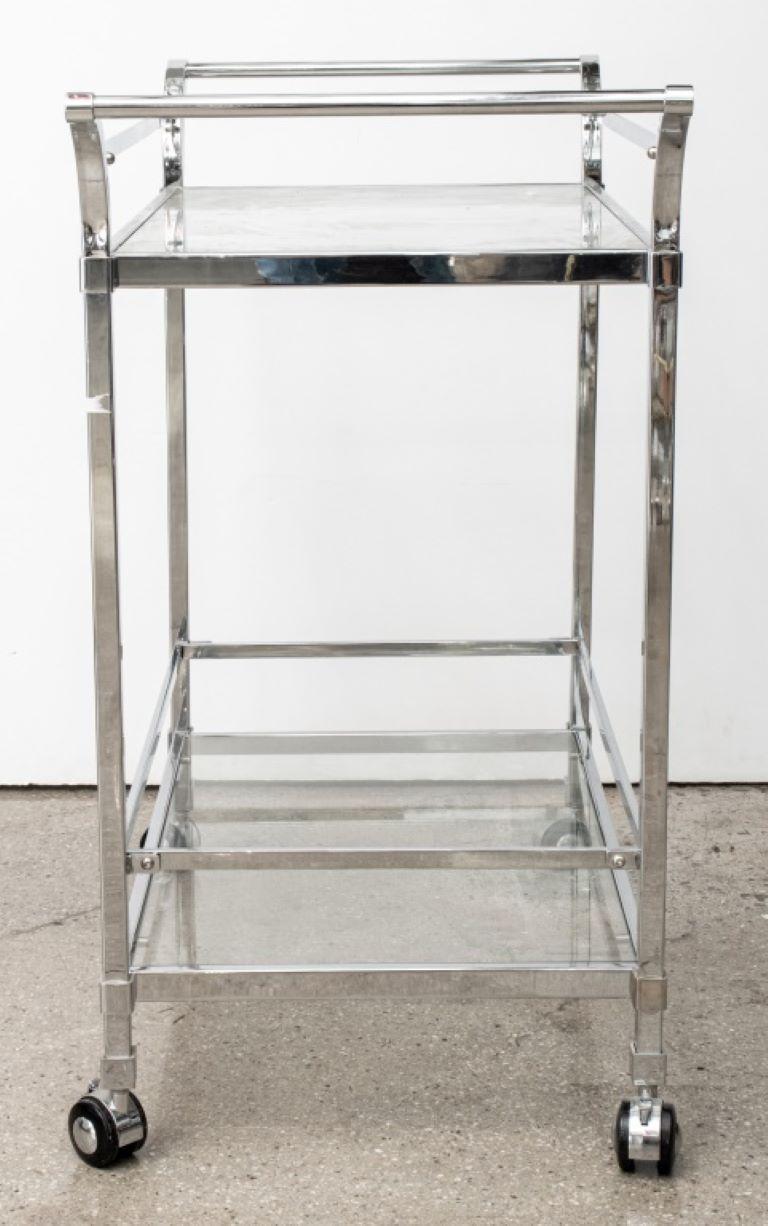 Modern Chrome & Glass 2-Tiered Bar Cart For Sale 4