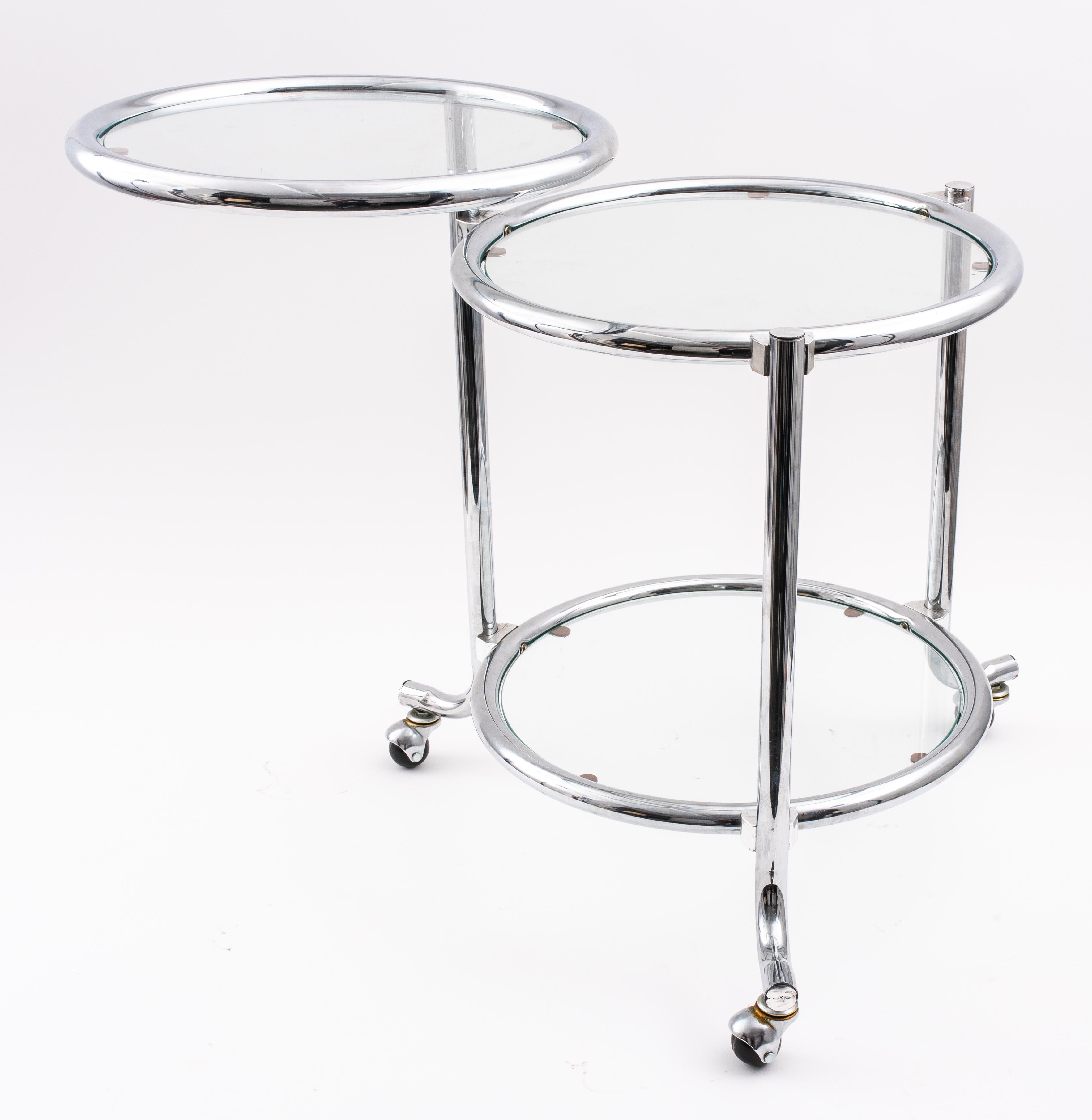 Modern Chrome & Glass Adjustable 3 Tier Side Table In Good Condition For Sale In New York, NY