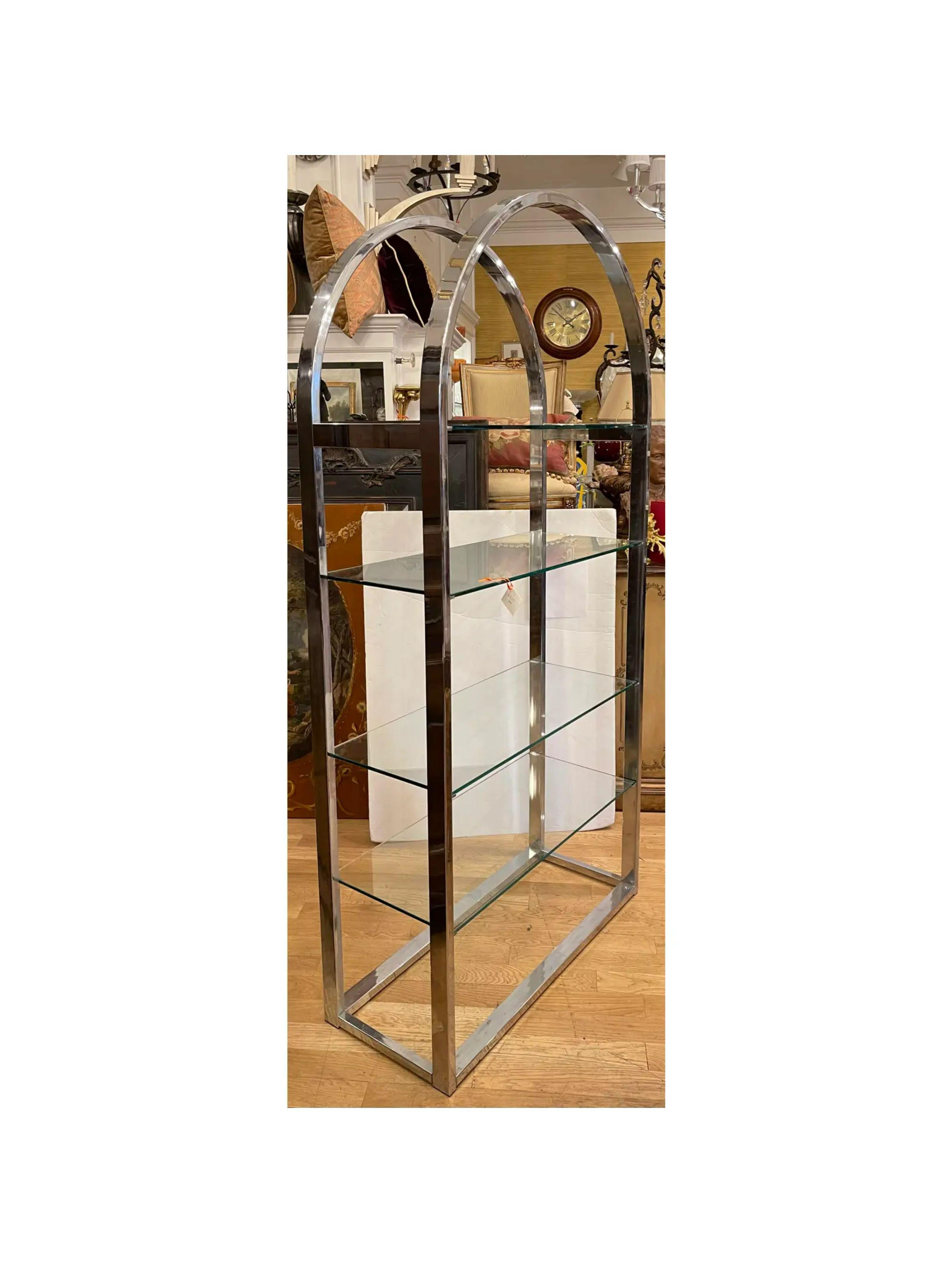 Modern Chrome & Glass Arched Etagere Display Shelving Unit, Mid-20th Century In Good Condition For Sale In LOS ANGELES, CA