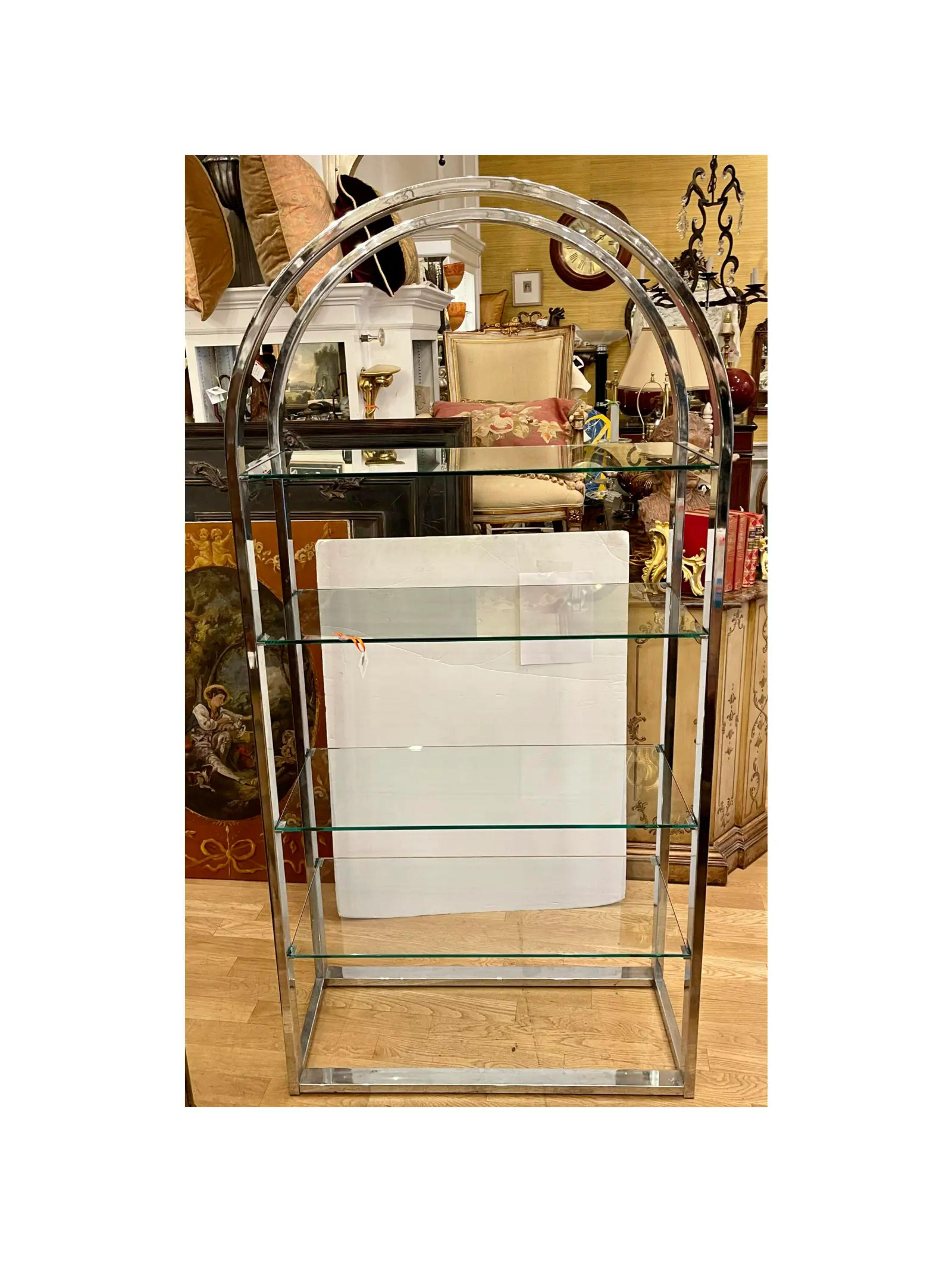 Modern Chrome & Glass Arched Etagere Display Shelving Unit, Mid-20th Century For Sale 1