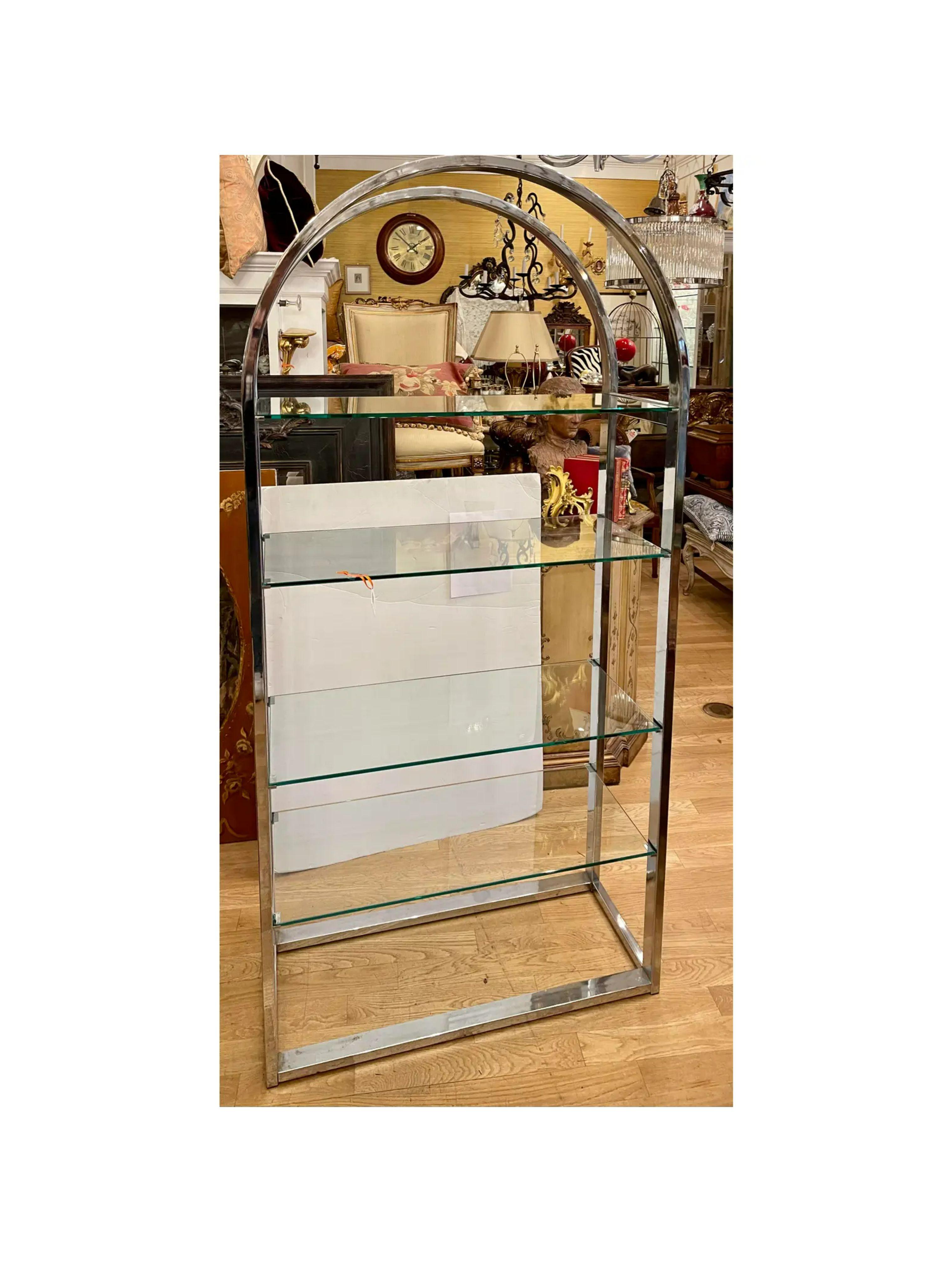 Modern Chrome & Glass Arched Etagere Display Shelving Unit, Mid-20th Century For Sale 2