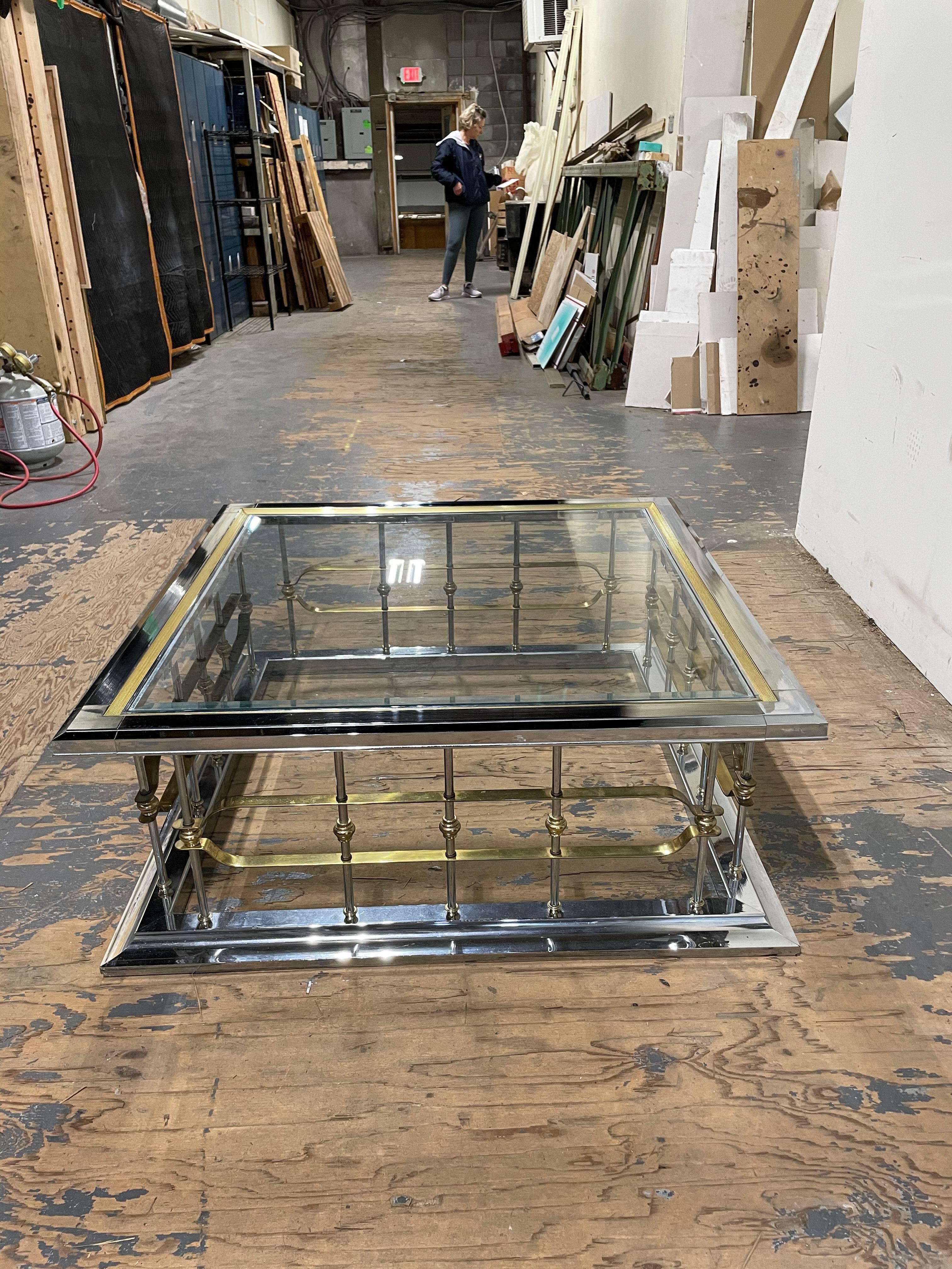 20th Century Modern Chrome & Glass Coffee Table in Mastercraft Style