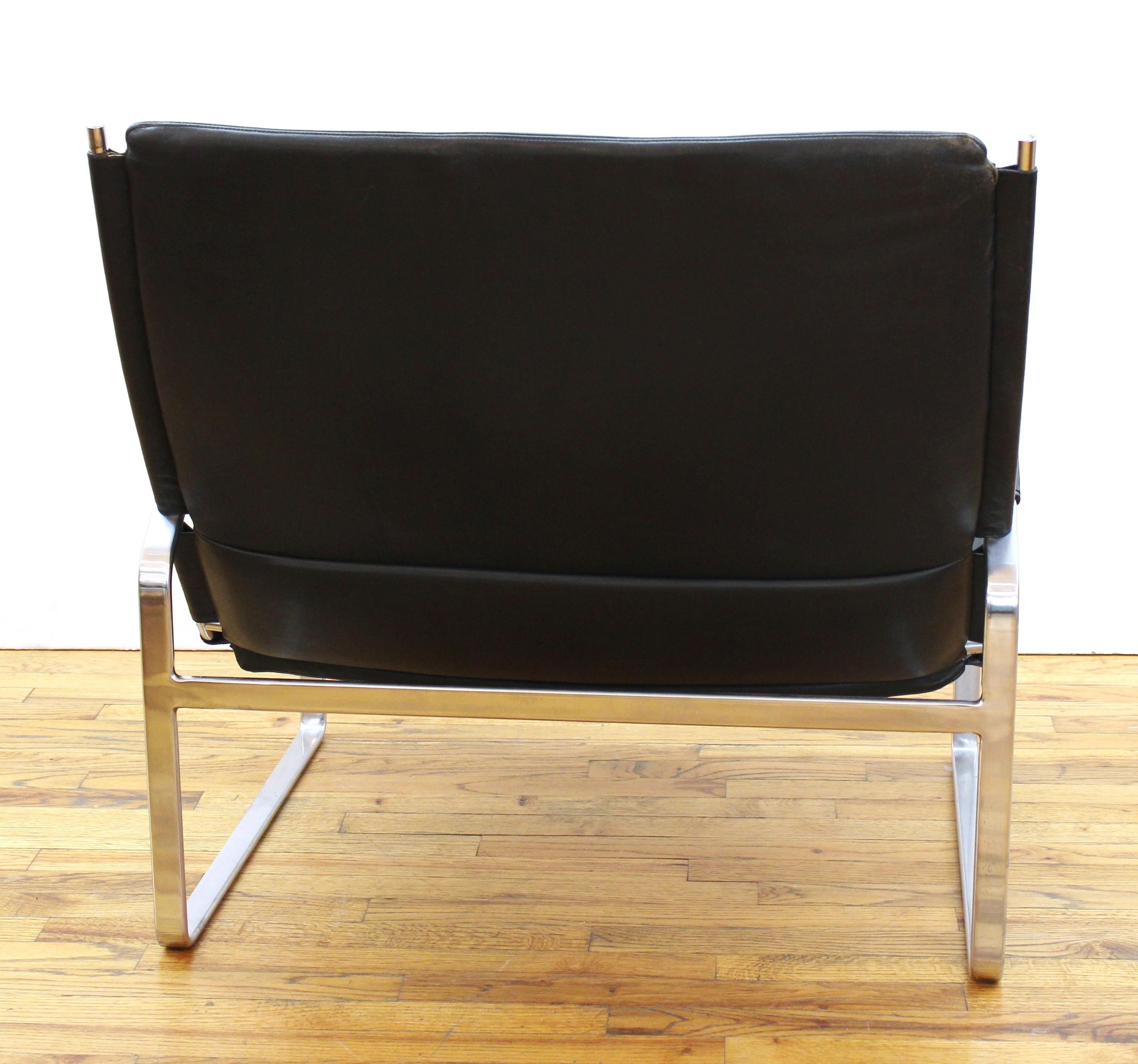 Modern Chrome Lounge Chair & Ottoman in Leather 6