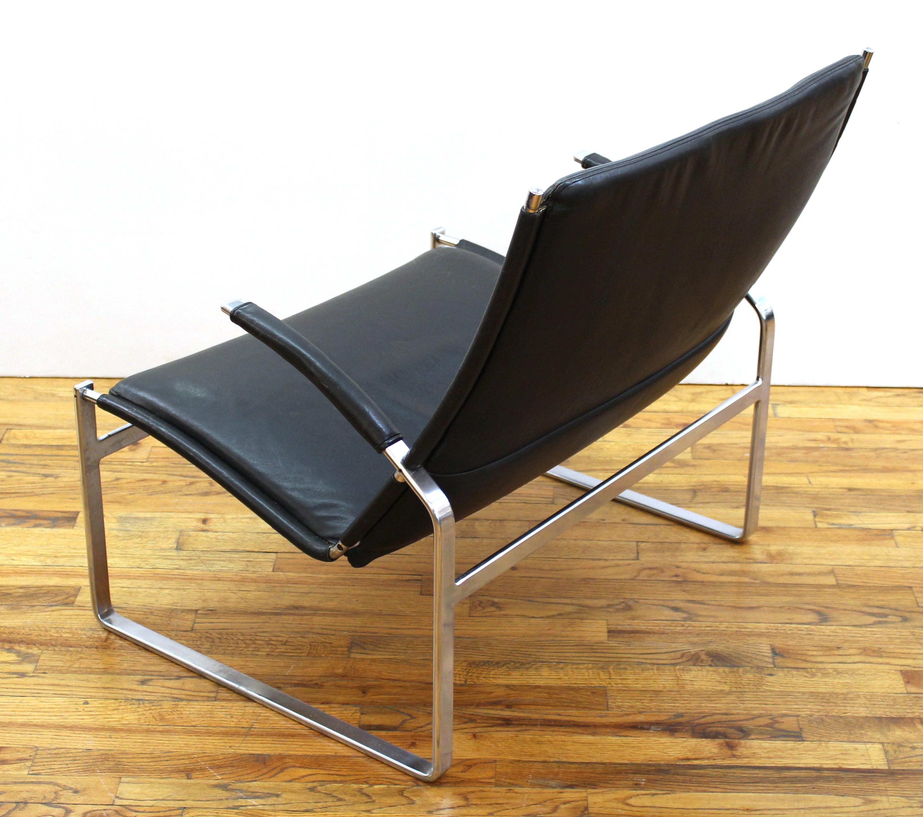 Modern Chrome Lounge Chair & Ottoman in Leather 7