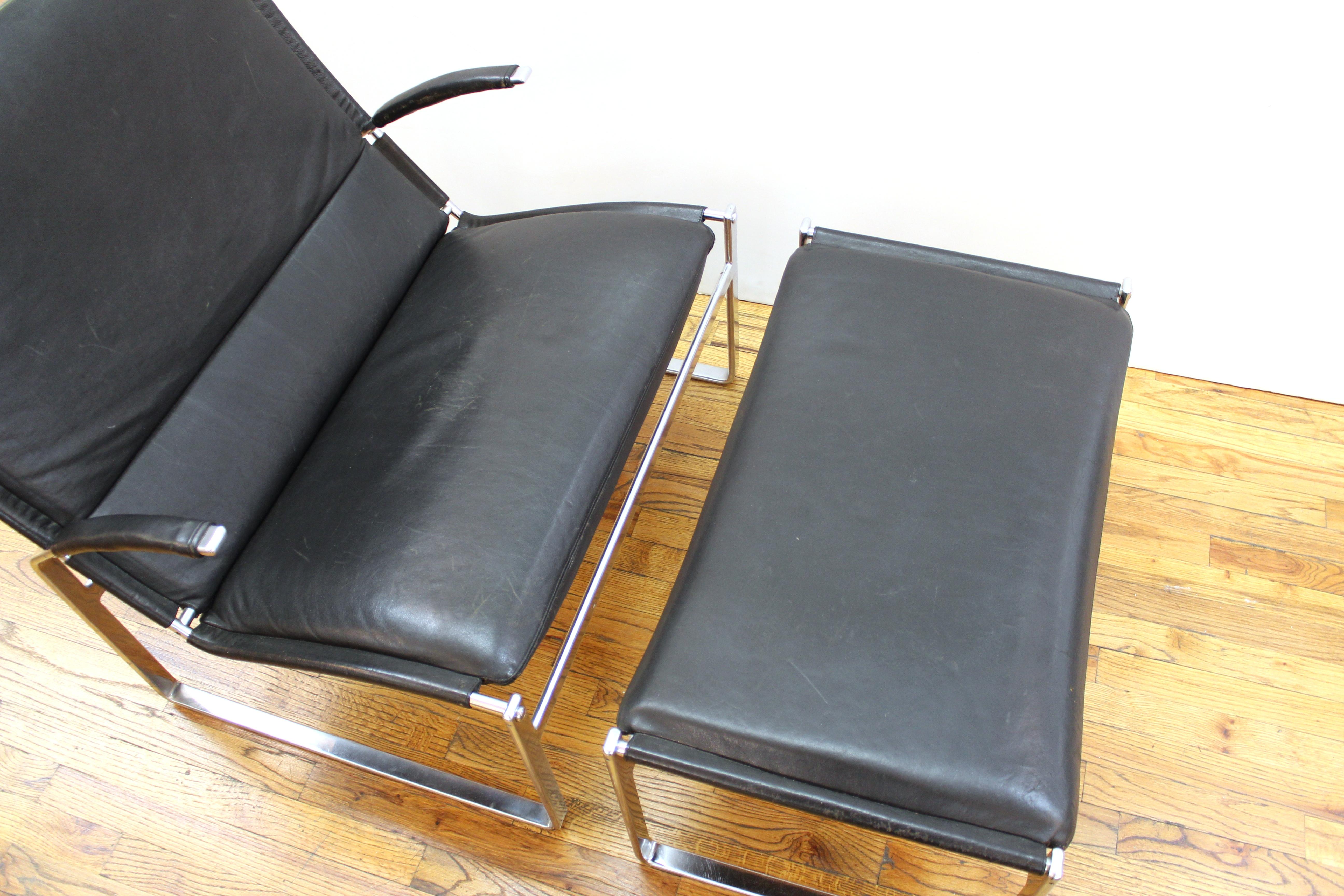 Modern Chrome Lounge Chair & Ottoman in Leather 1
